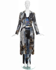 Christian Dior by John Galliano denim print patchwork leather pant suit, fw 2001