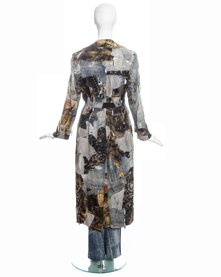 Christian Dior by John Galliano denim print patchwork leather pant suit ...