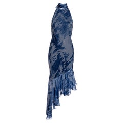 Christian Dior by John Galliano denim-printed silk bias-cut dress, fw 2000