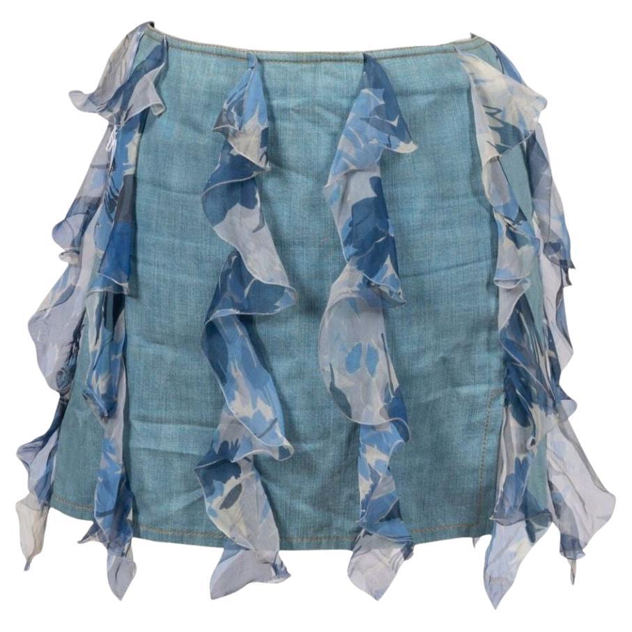 Christian Dior by John Galliano Denim & Silk Ruffle Mini Skirt - Fall 2002