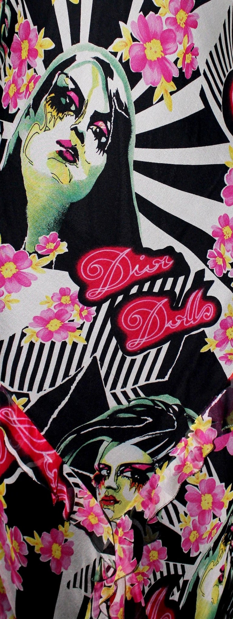 Christian Dior by John Galliano "DIOR DOLLS" Pop Art Ruffled Gown Maxi