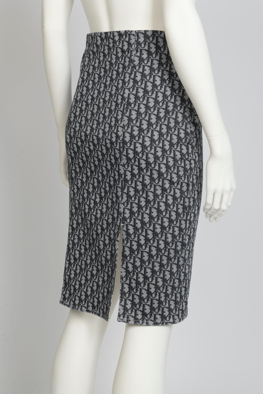 Gray Christian Dior By John Galliano Dior Oblique Pencil Skirt