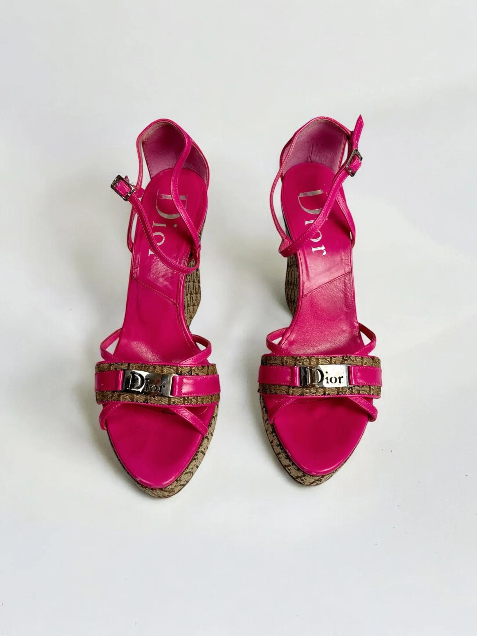 Christian Dior by John Galliano Diorissimo Wedge Sandals, c. 2000s In Good Condition For Sale In Marlborough, GB