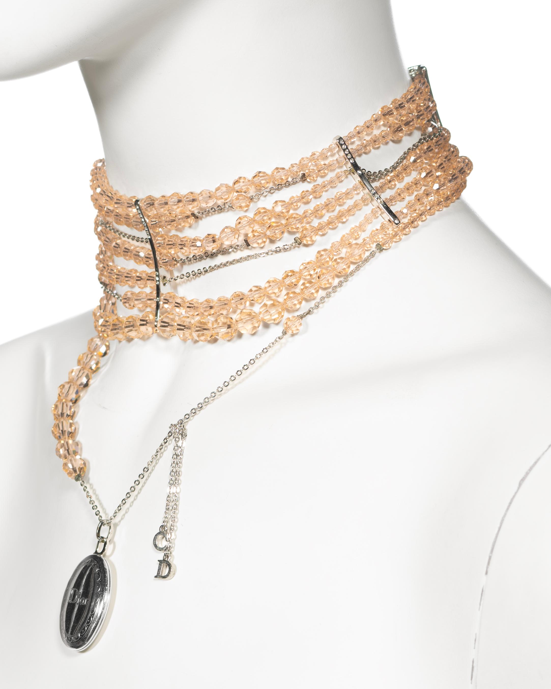 Christian Dior by John Galliano Distressed Peach Bead Choker Necklace, c. 2004 For Sale 6