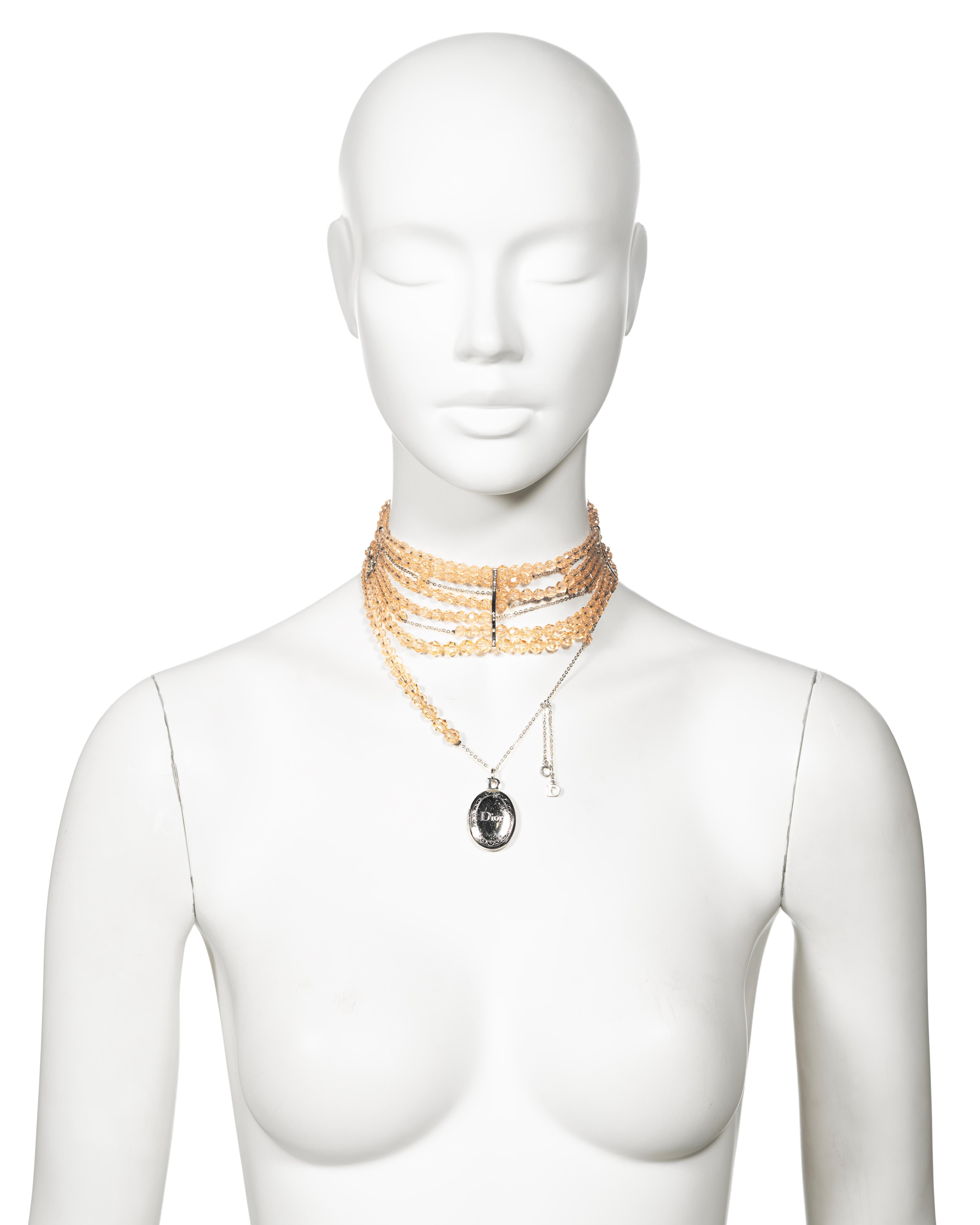 Christian Dior by John Galliano Distressed Peach Bead Choker Necklace, c. 2004 In Good Condition In London, GB