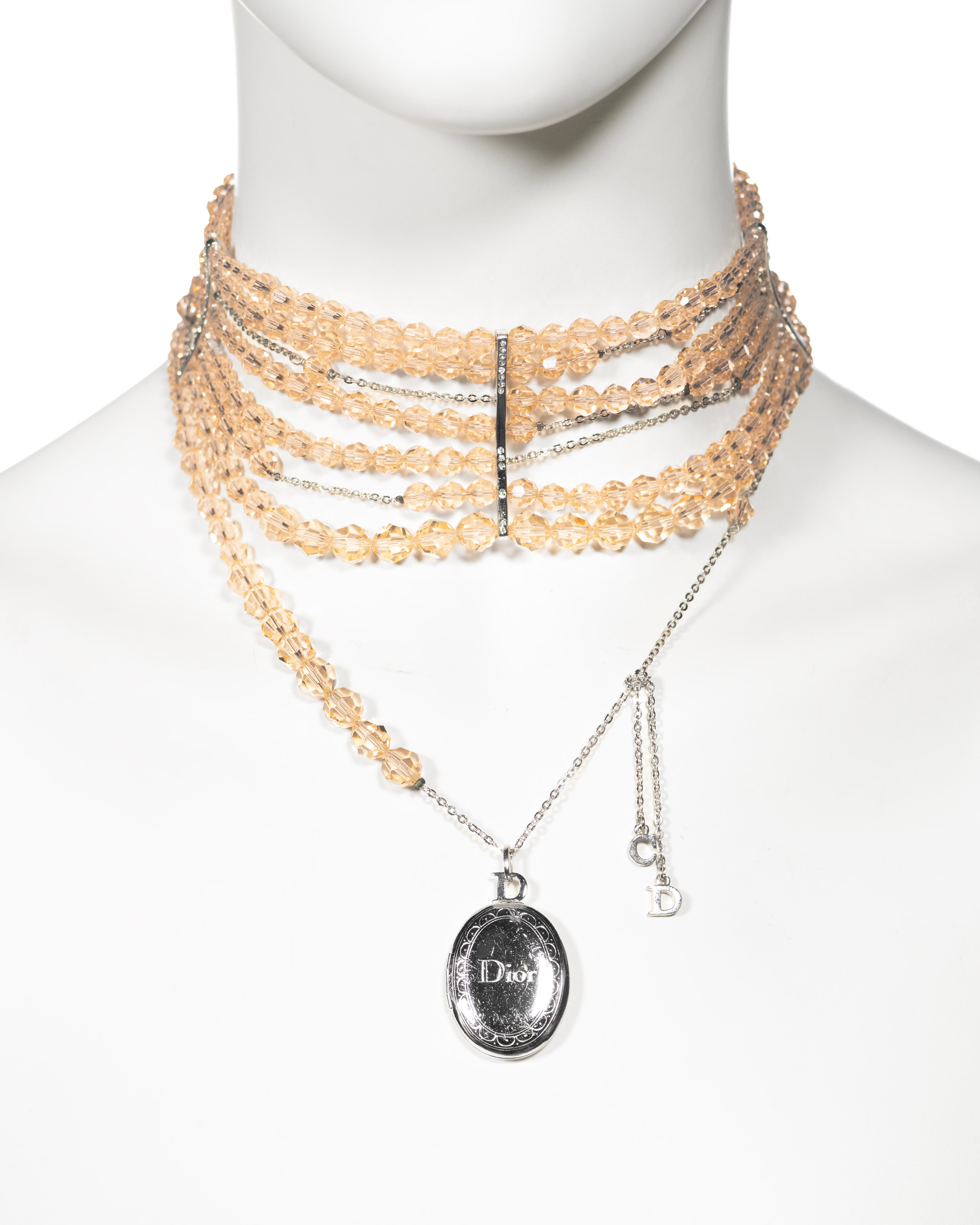 Christian Dior by John Galliano Distressed Peach Bead Choker Necklace, c. 2004 For Sale 1