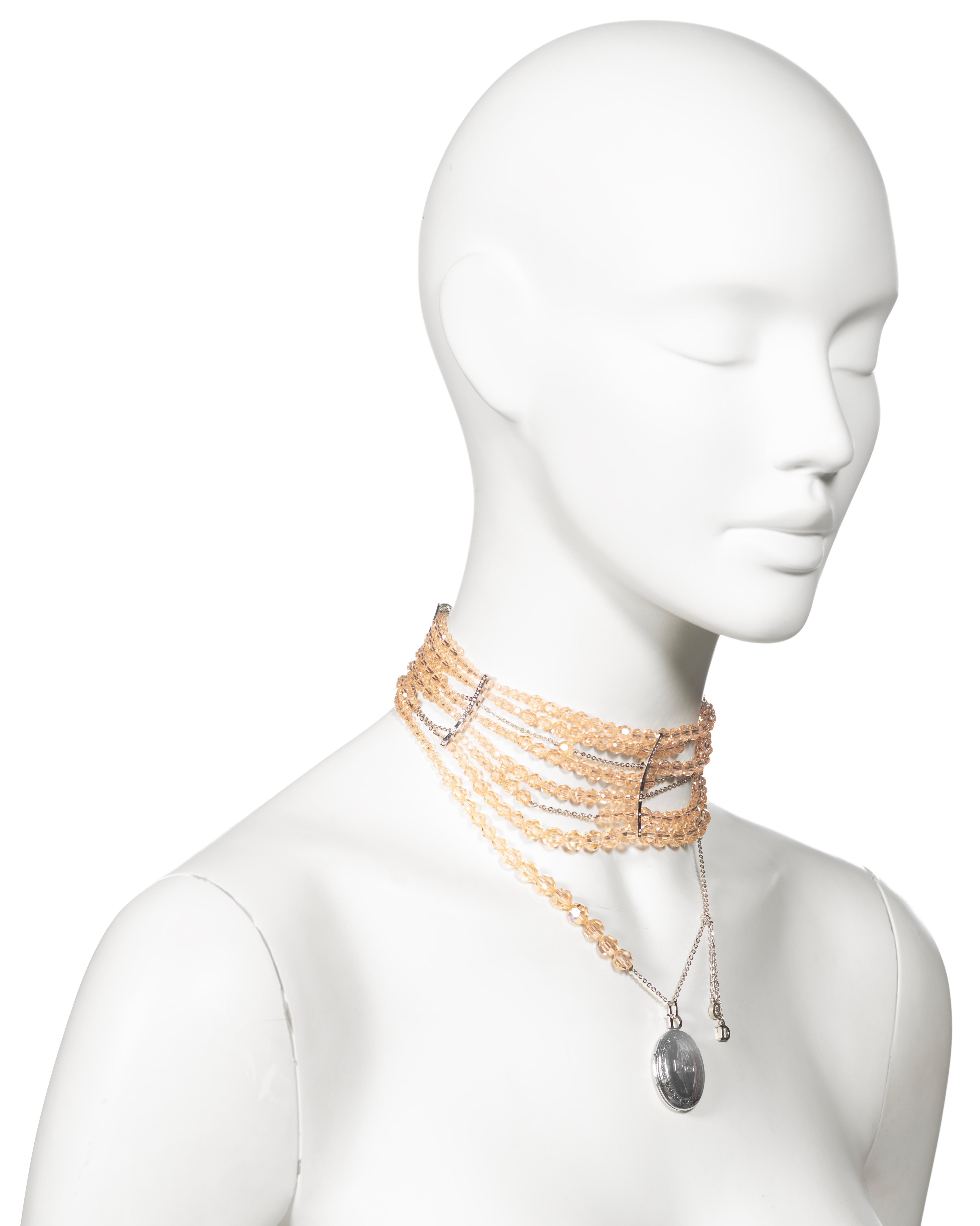 Christian Dior by John Galliano Distressed Peach Bead Choker Necklace, c. 2004 For Sale 3