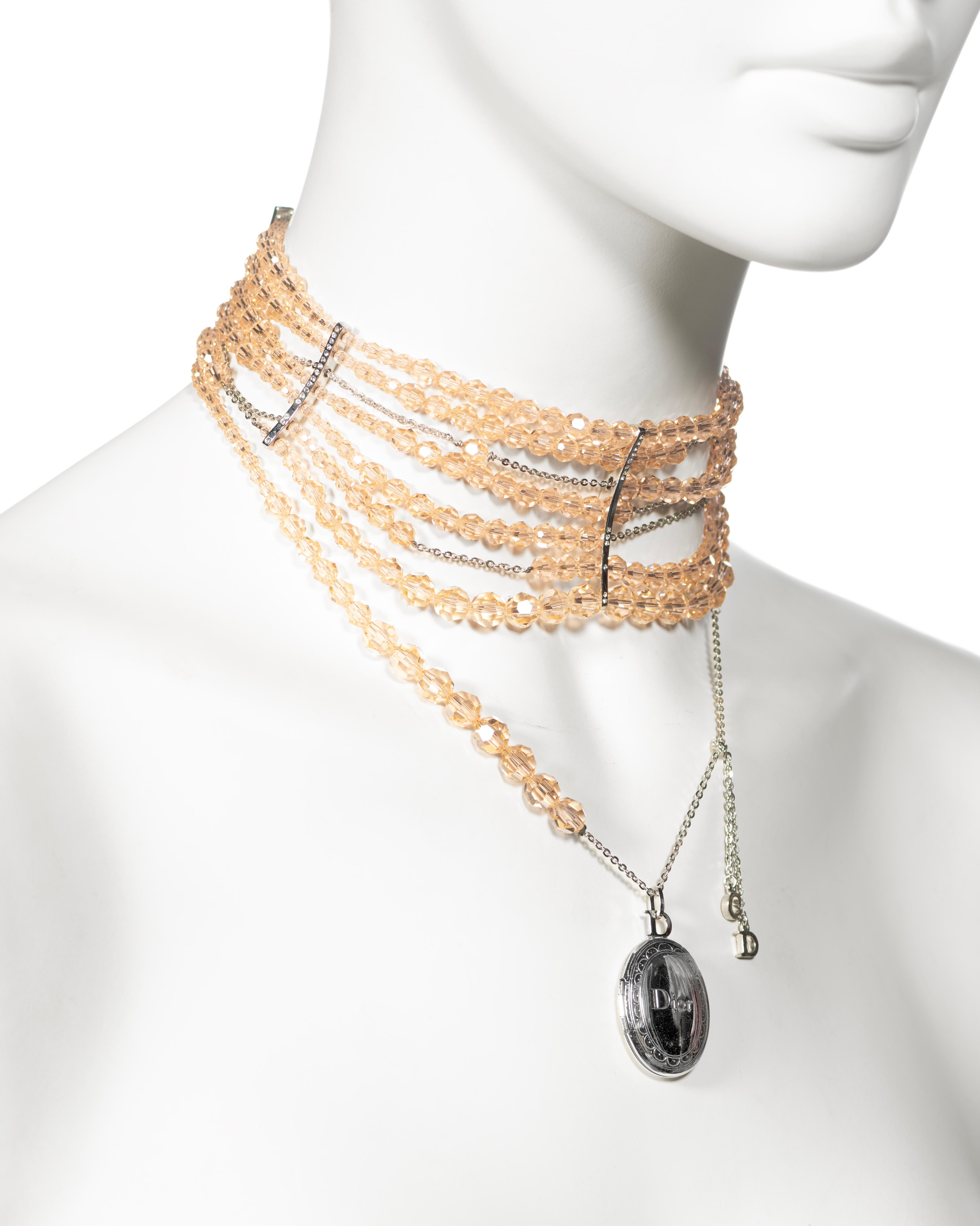 Christian Dior by John Galliano Distressed Peach Bead Choker Necklace, c. 2004 4