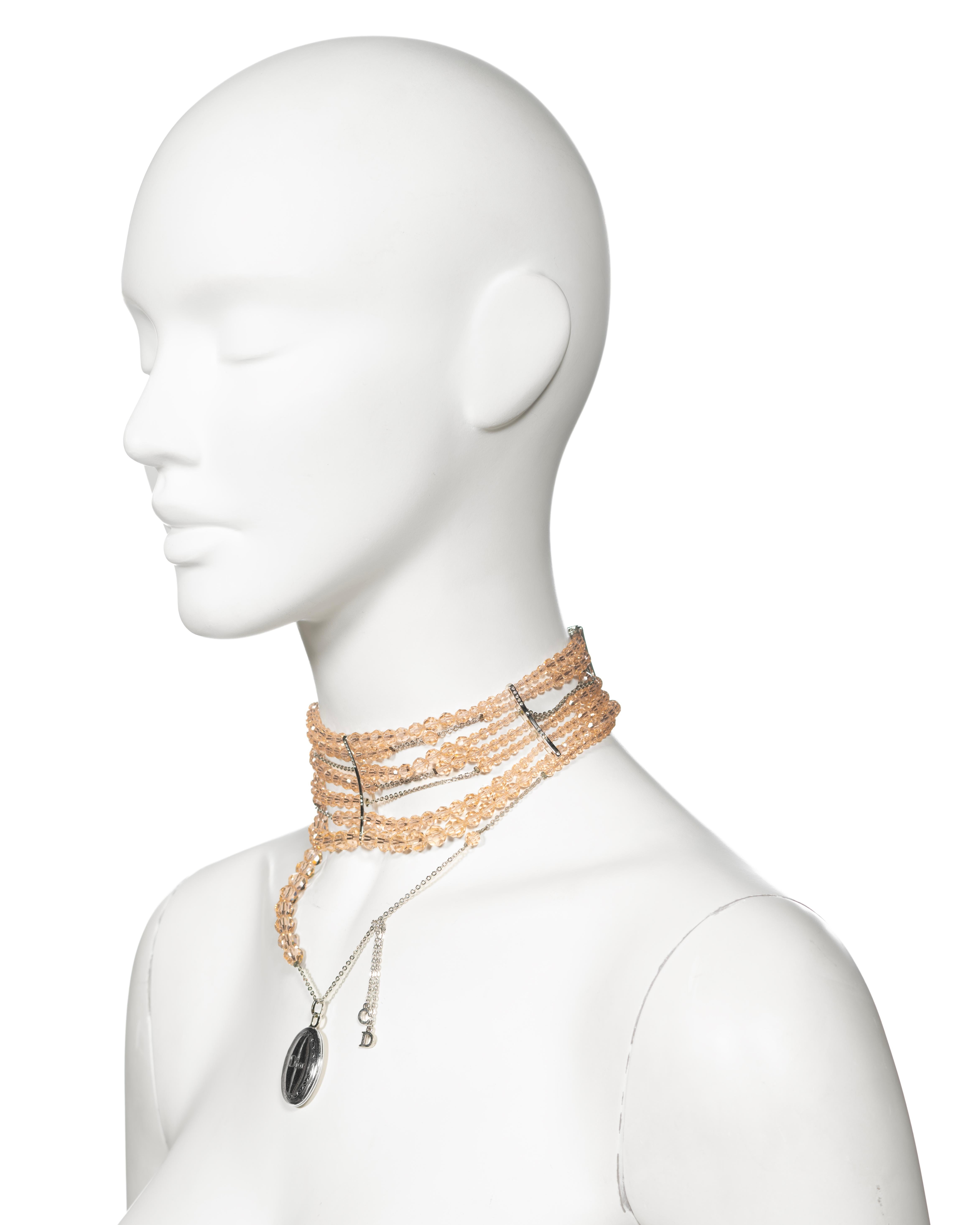 Christian Dior by John Galliano Distressed Peach Bead Choker Necklace, c. 2004 5