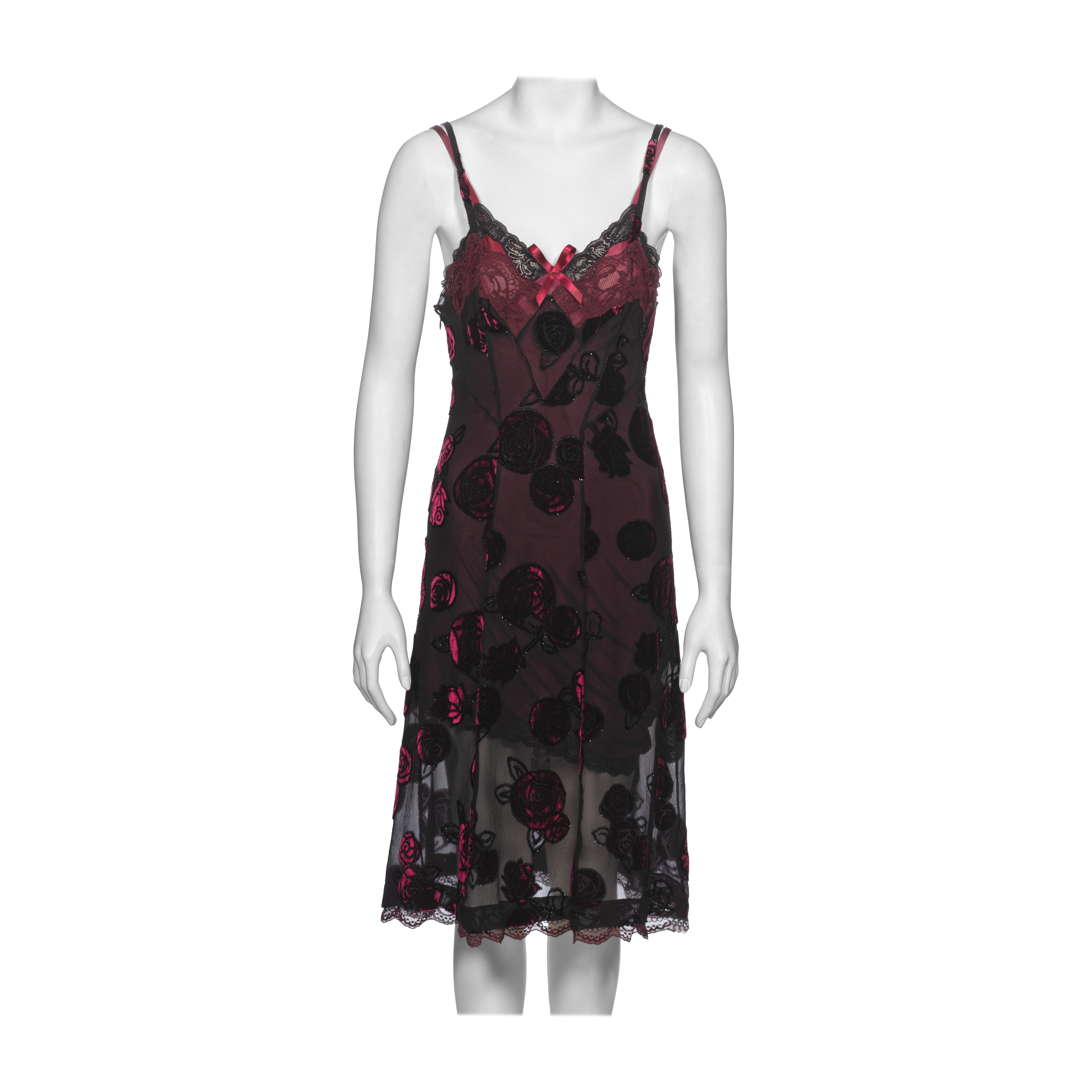 Christian Dior for John Galliano Doppellagiges bordeauxfarbenes Slip-Kleid, FW 2005