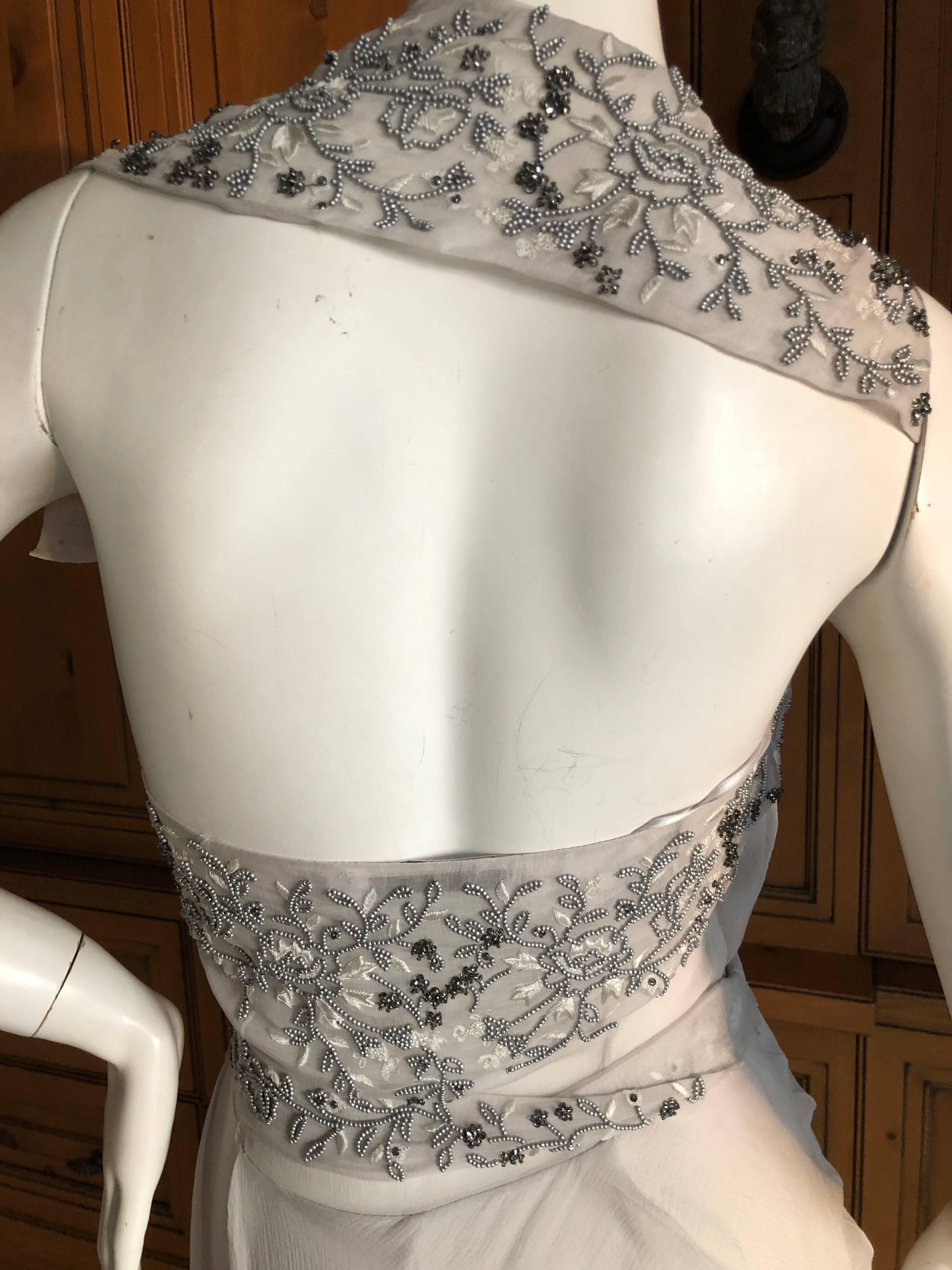 Christian Dior by John Galliano Dove Gray Evening Dress with Lesage Bead Flowers For Sale 2