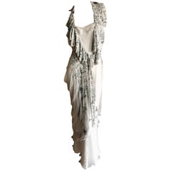 Christian Dior by John Galliano Dove Gray Evening Dress with Lesage Bead Flowers