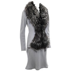 Christian Dior by John Galliano dove grey wool and fox fur skirt suit, fw 1998
