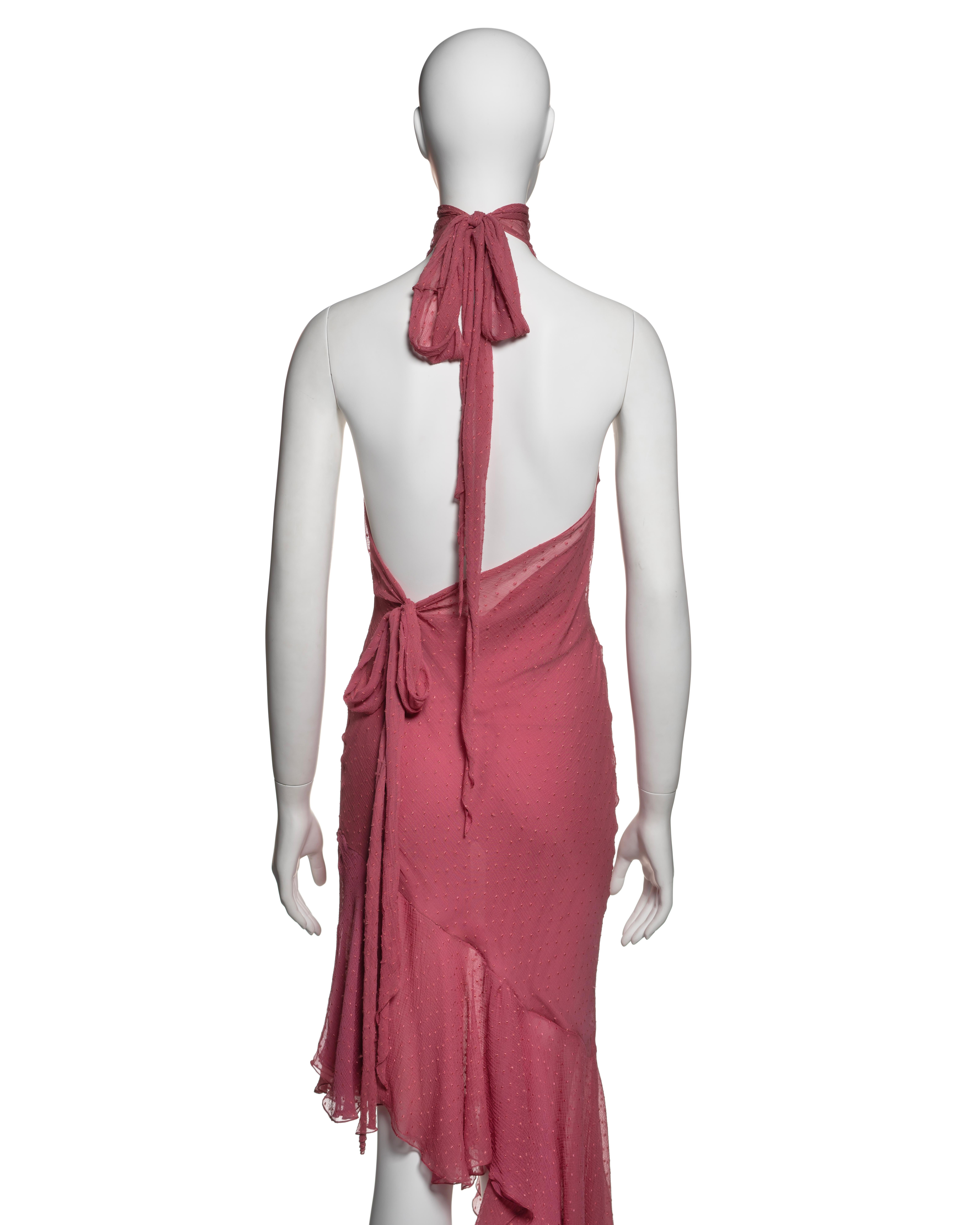 Christian Dior by John Galliano Dusty Rose Silk Chiffon Halter Dress, FW 2000 For Sale 6