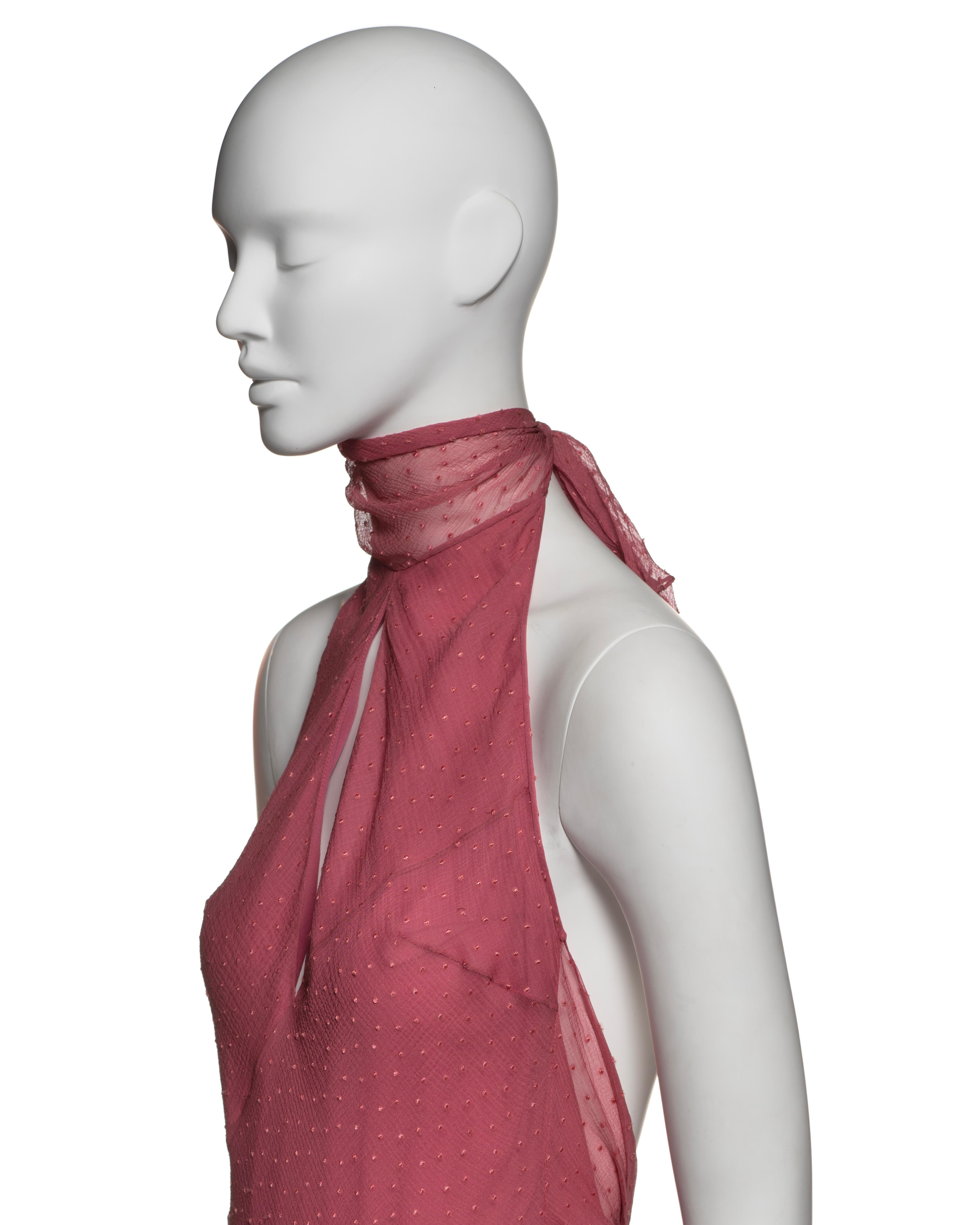Christian Dior by John Galliano Dusty Rose Silk Chiffon Halter Dress, FW 2000 For Sale 8