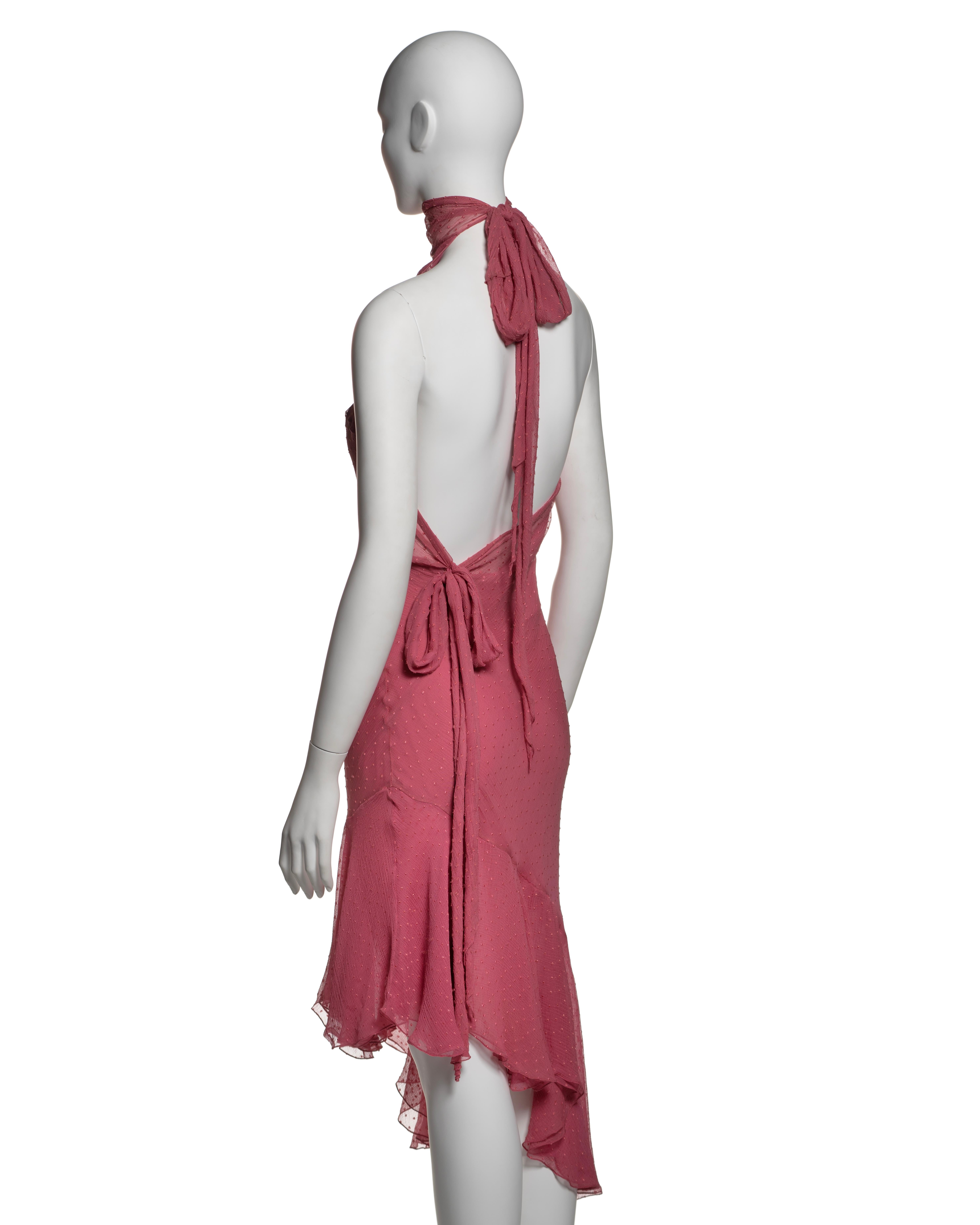 Christian Dior by John Galliano Dusty Rose Silk Chiffon Halter Dress, FW 2000 For Sale 9