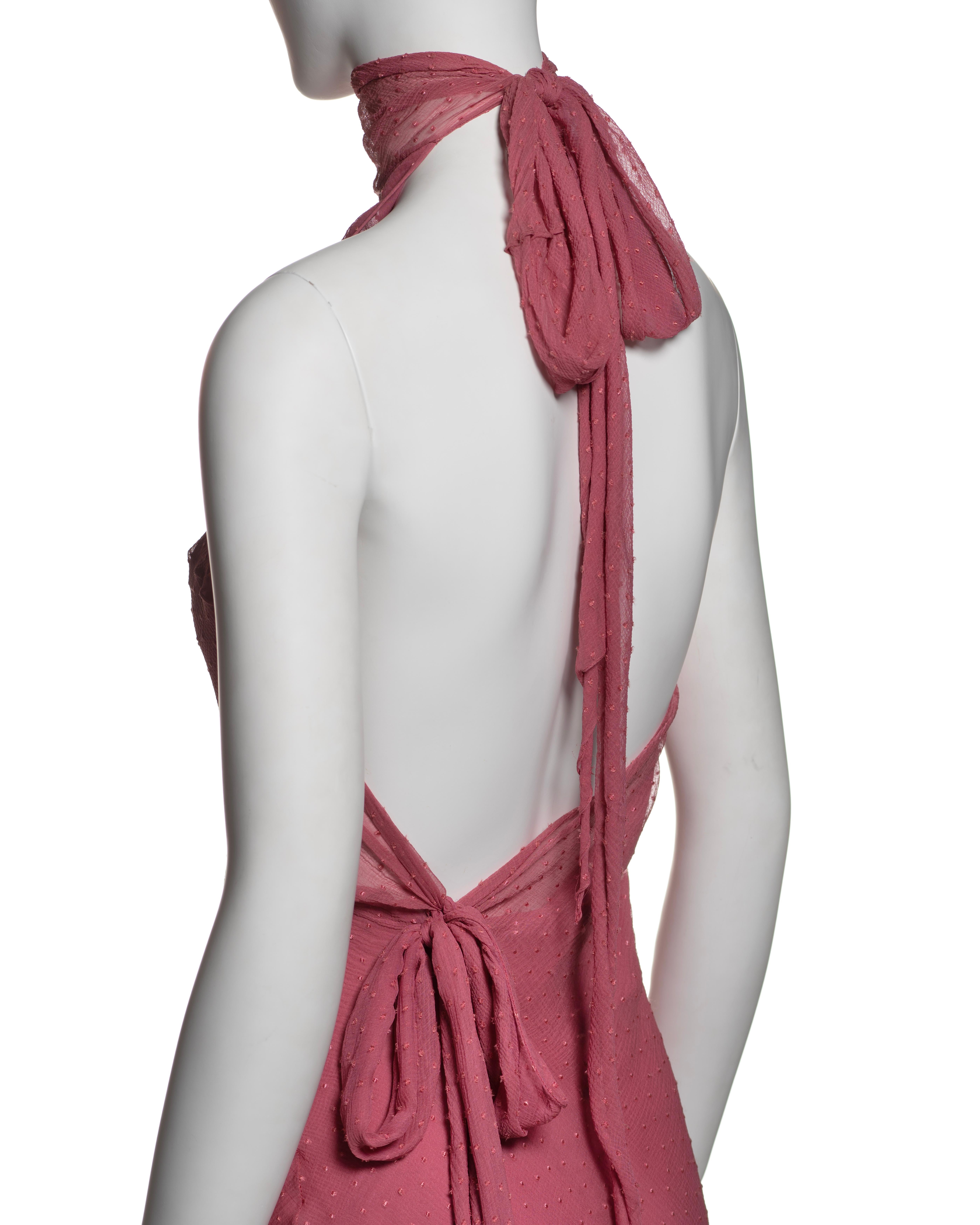Christian Dior by John Galliano Dusty Rose Silk Chiffon Halter Dress, FW 2000 For Sale 10