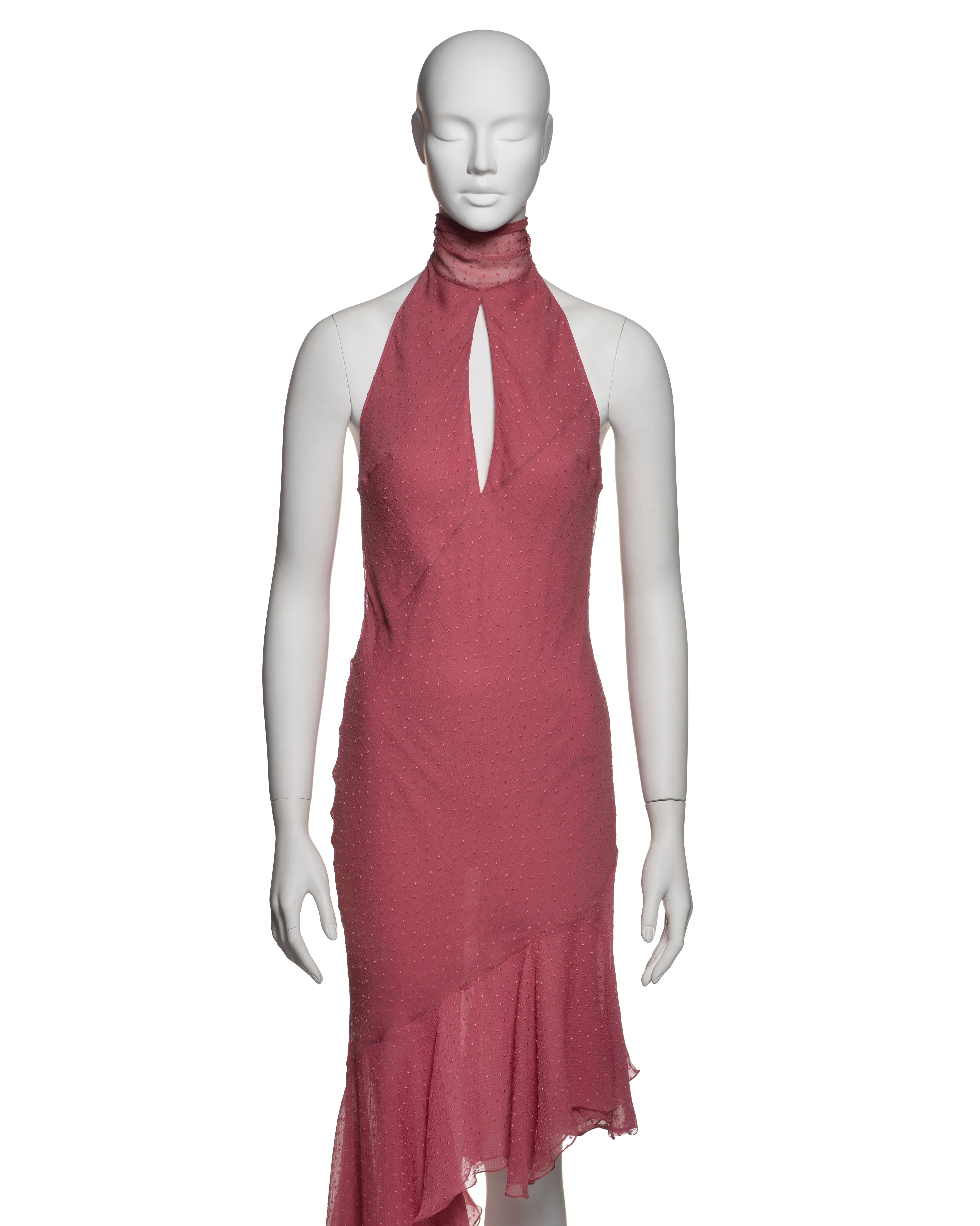 Christian Dior by John Galliano Dusty Rose Silk Chiffon Halter Dress, FW 2000 In Excellent Condition For Sale In London, GB