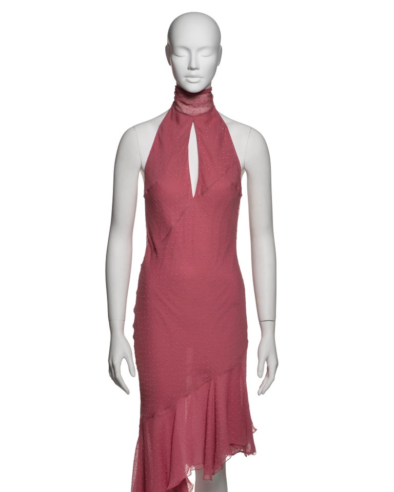 Christian Dior by John Galliano Dusty Rose Silk Chiffon Halter Dress, FW  2000 at 1stDibs