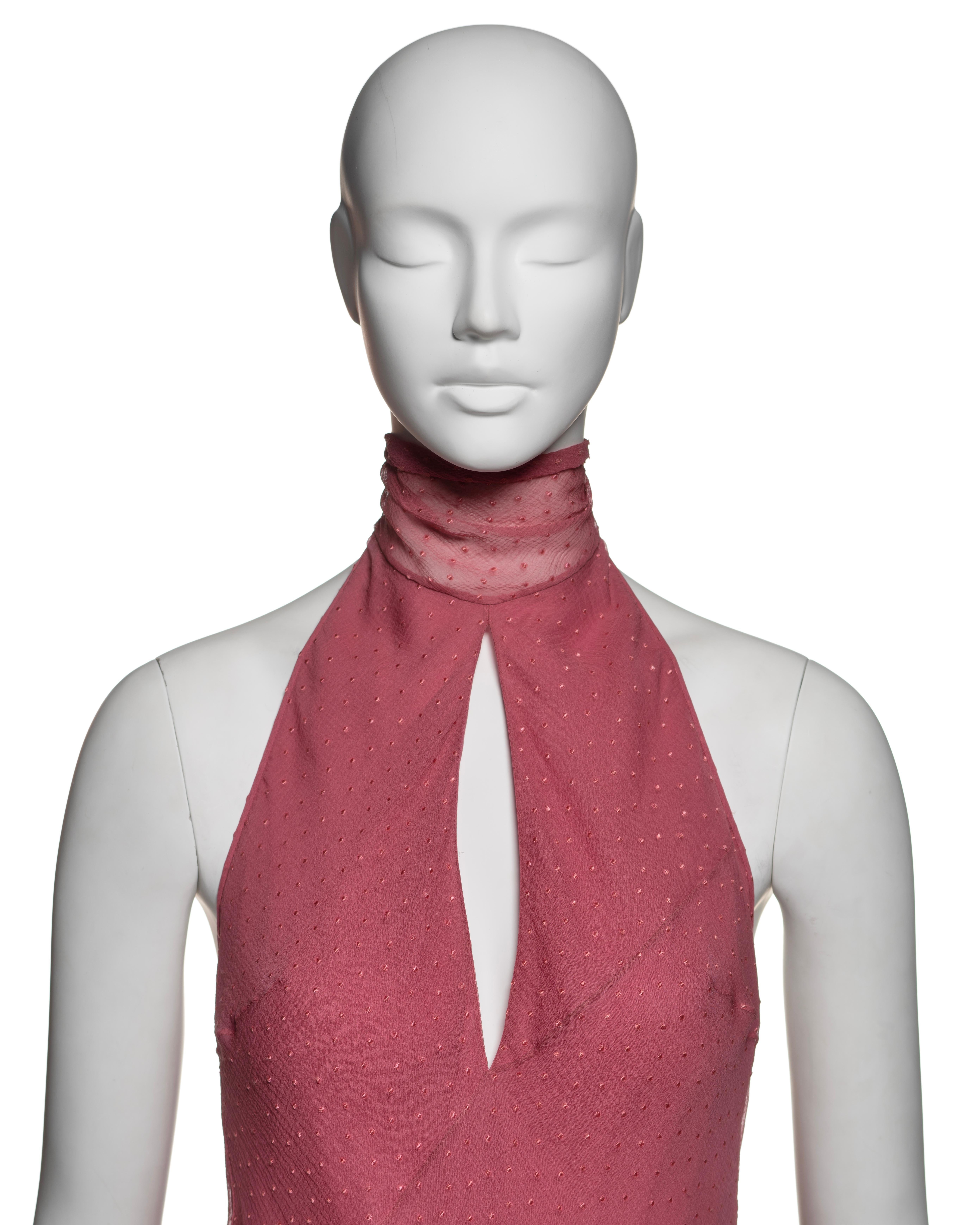 Women's Christian Dior by John Galliano Dusty Rose Silk Chiffon Halter Dress, FW 2000 For Sale