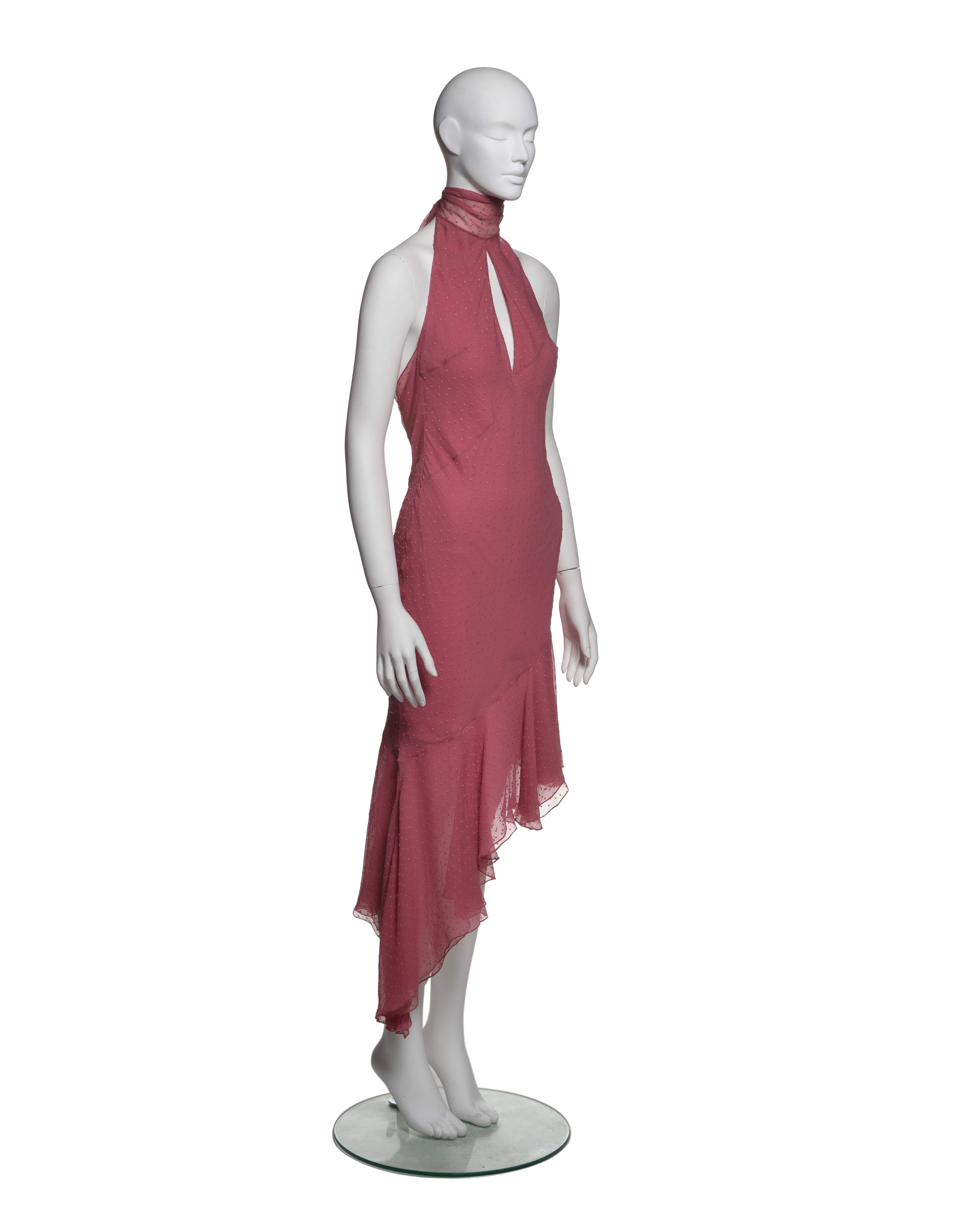 Christian Dior by John Galliano Dusty Rose Silk Chiffon Halter Dress, FW 2000 For Sale 1