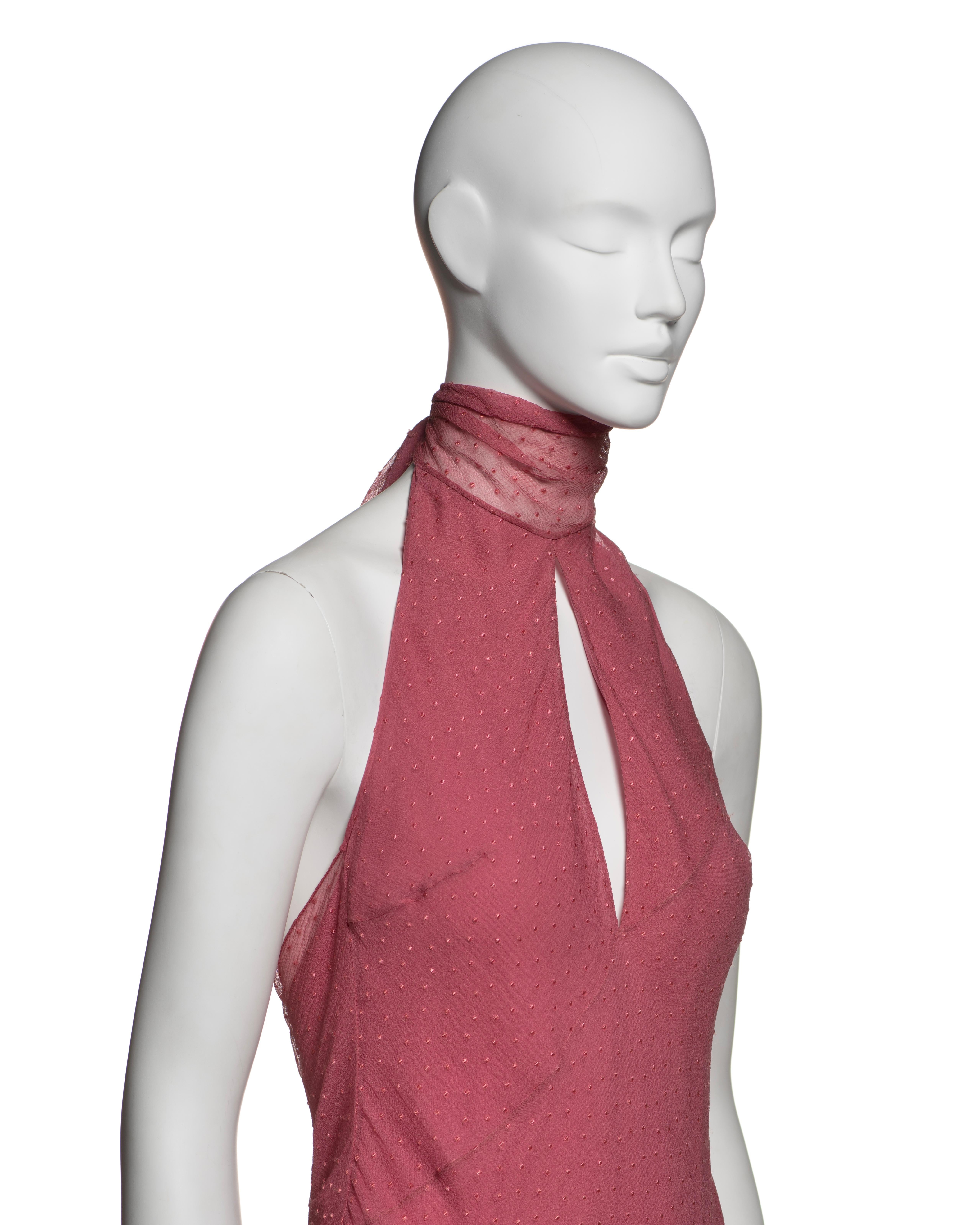 Christian Dior by John Galliano Dusty Rose Silk Chiffon Halter Dress, FW 2000 For Sale 2