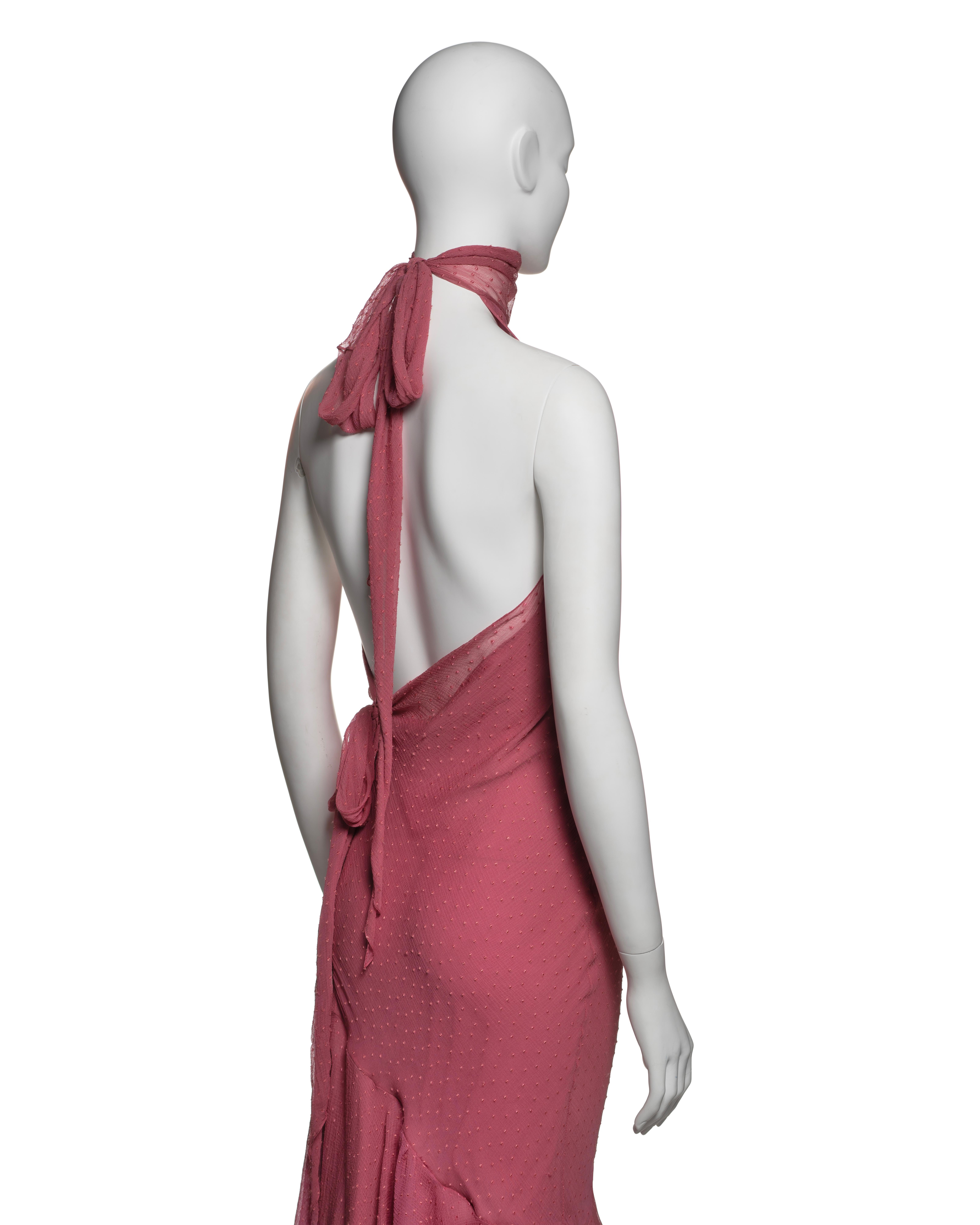 Christian Dior by John Galliano Dusty Rose Silk Chiffon Halter Dress, FW 2000 For Sale 4