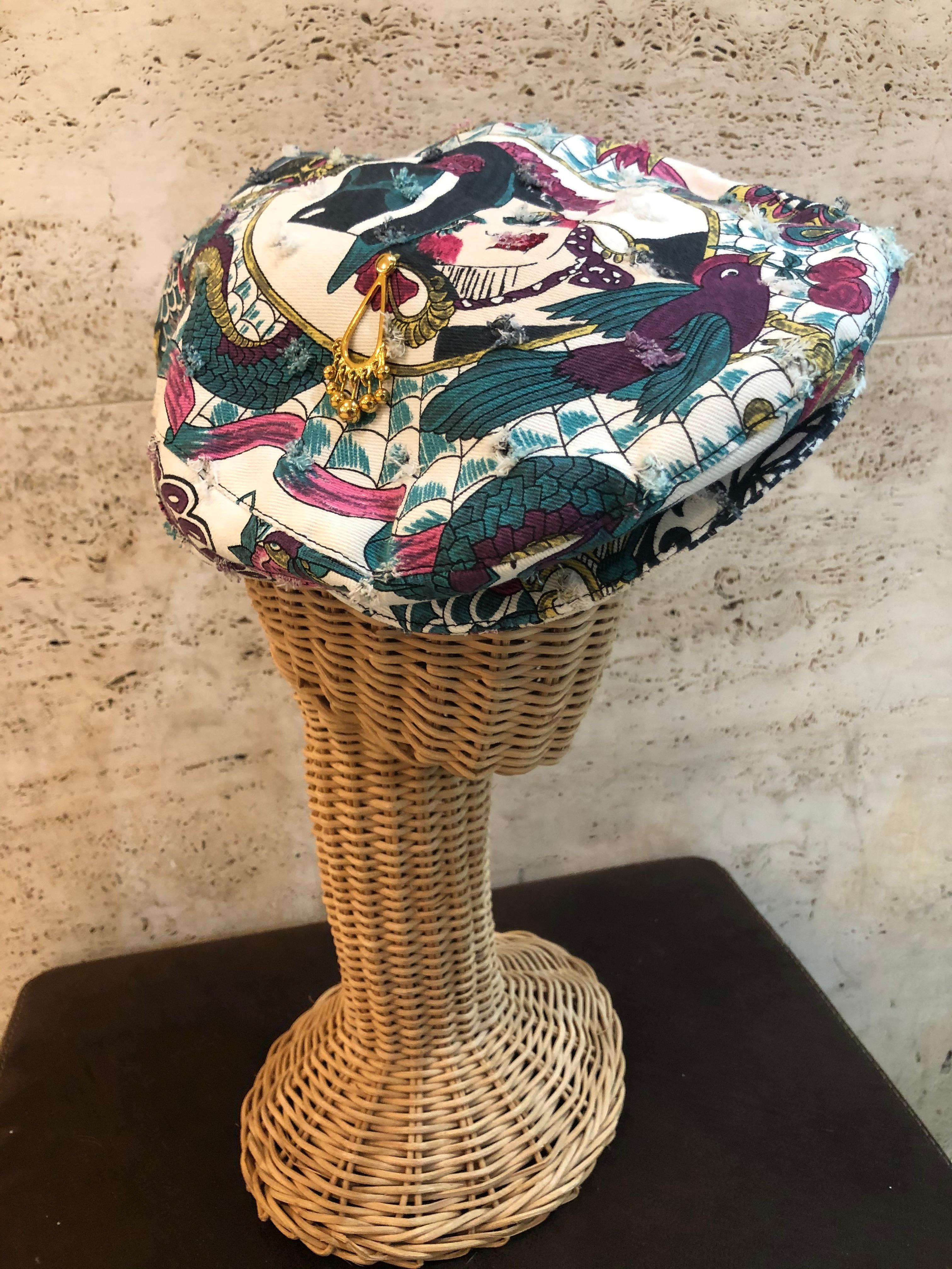 Black Christian Dior by John Galliano Embellished Printed Cap