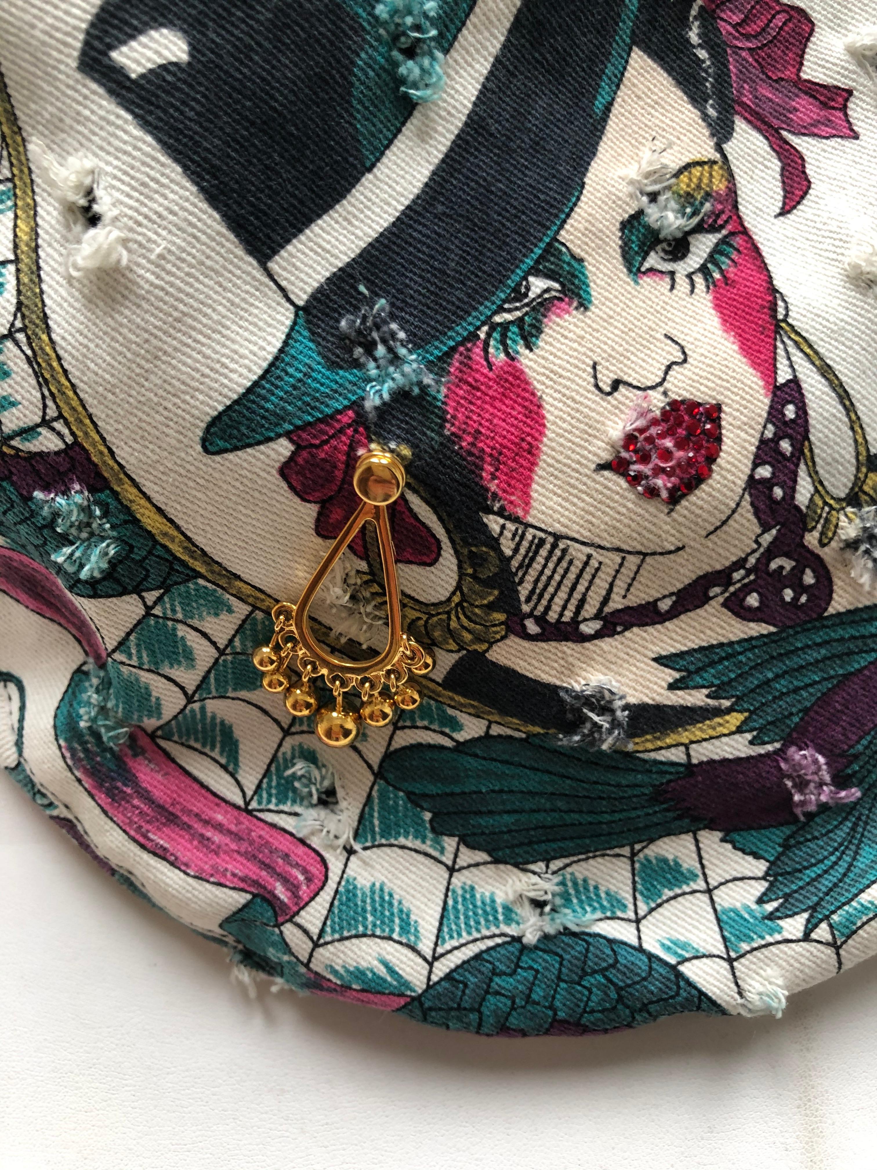 Christian Dior by John Galliano Embellished Printed Cap In Good Condition In Port Hope, ON