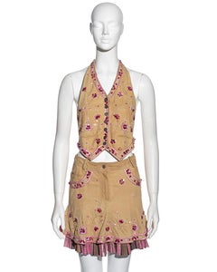 Christian Dior by John Galliano embellished suede waistcoat and skirt, ss 2005
