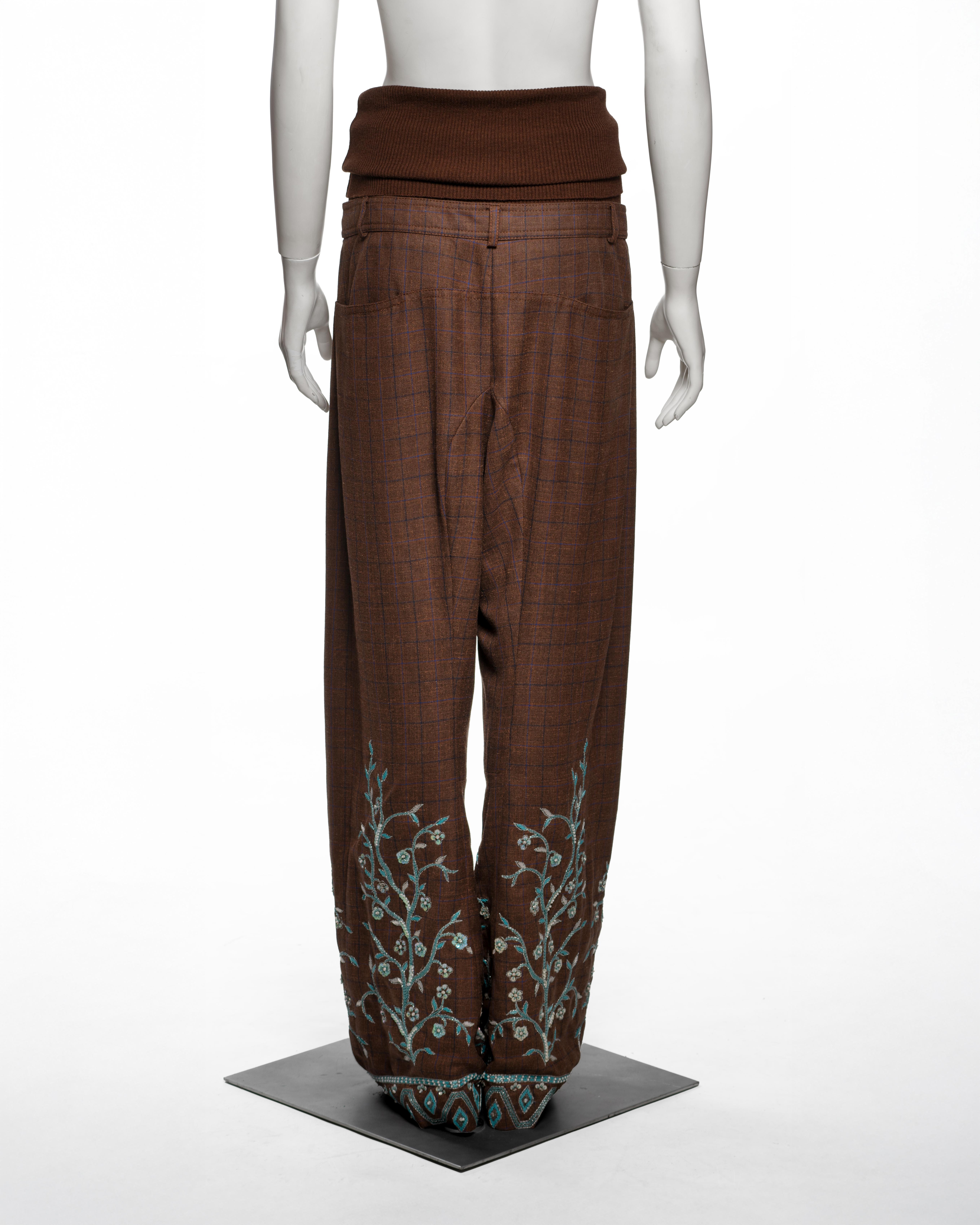 Christian Dior by John Galliano Embroidered Checked Wool Trousers, FW 2002 en venta 5