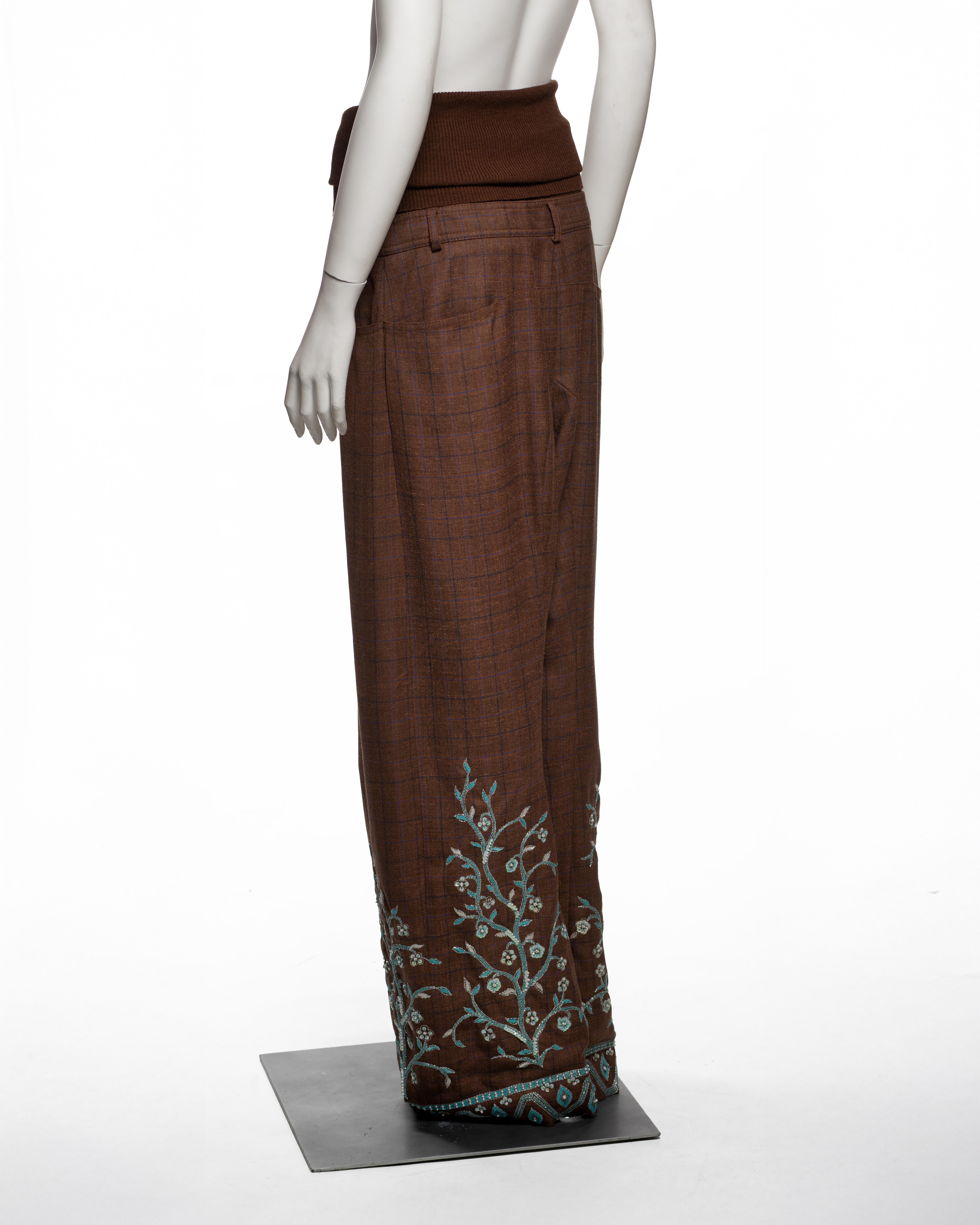 Christian Dior by John Galliano Embroidered Checked Wool Trousers, FW 2002 en venta 6