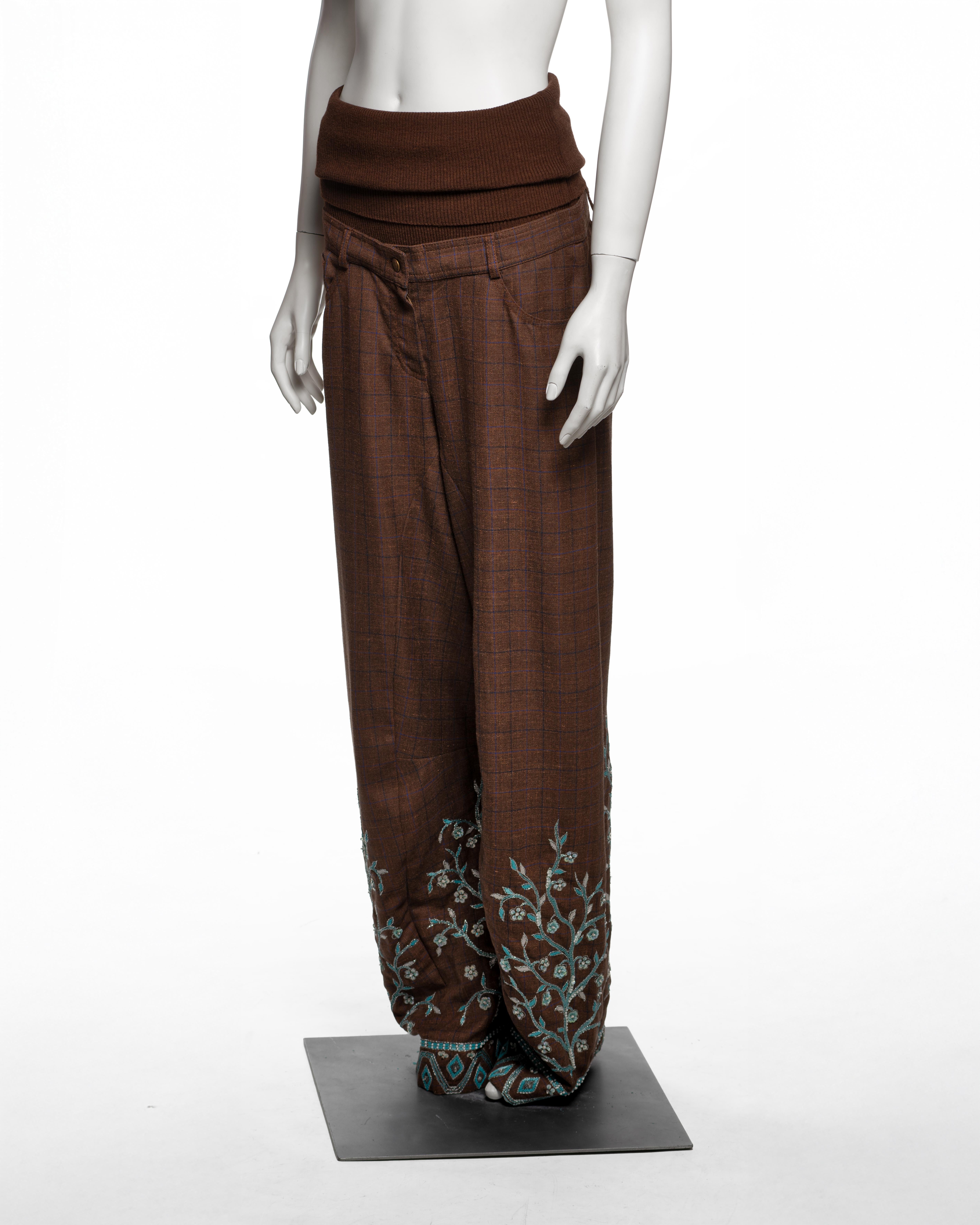 Christian Dior by John Galliano Embroidered Checked Wool Trousers, FW 2002 en venta 7