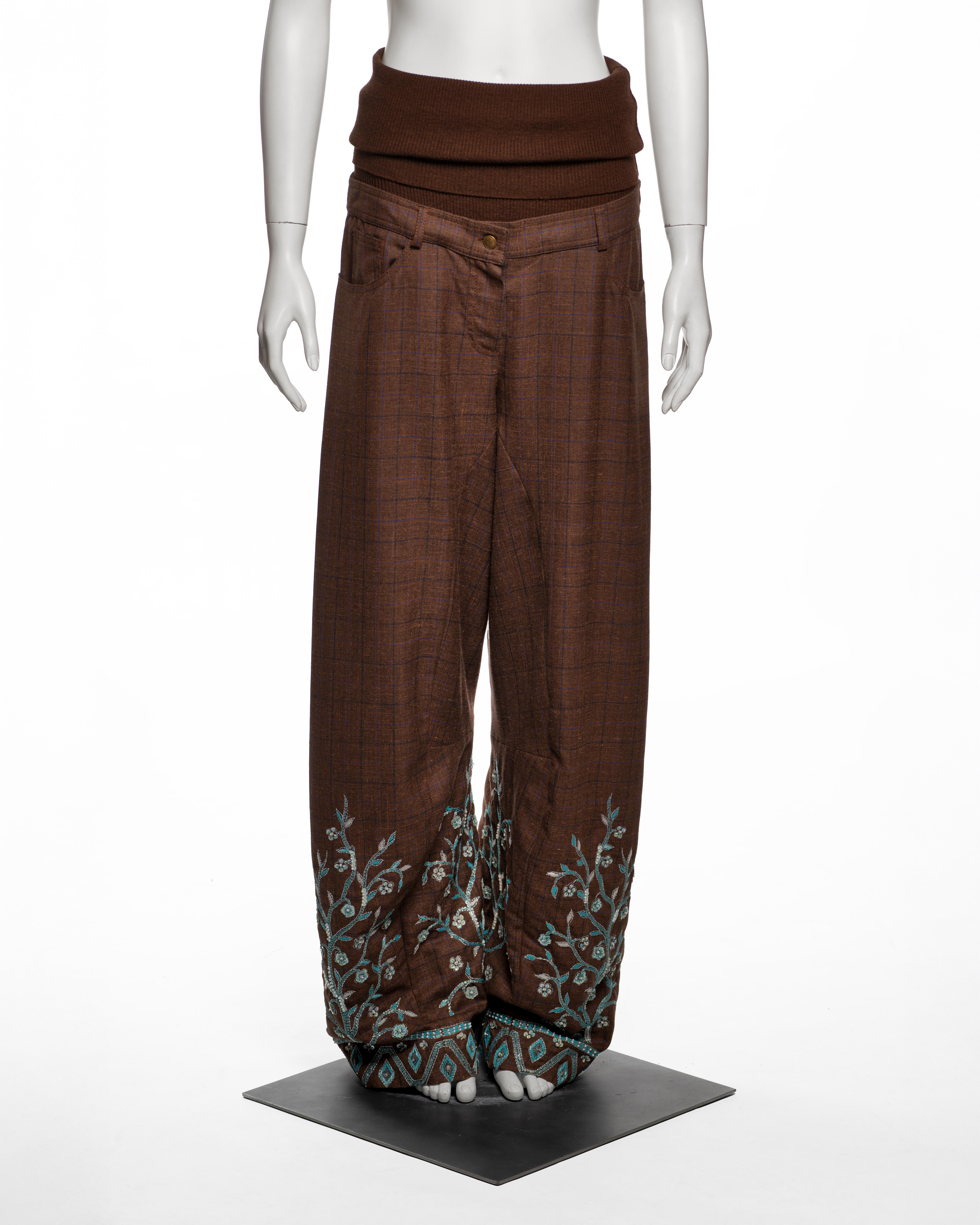 Christian Dior by John Galliano Embroidered Checked Wool Trousers, FW 2002 Negro en venta