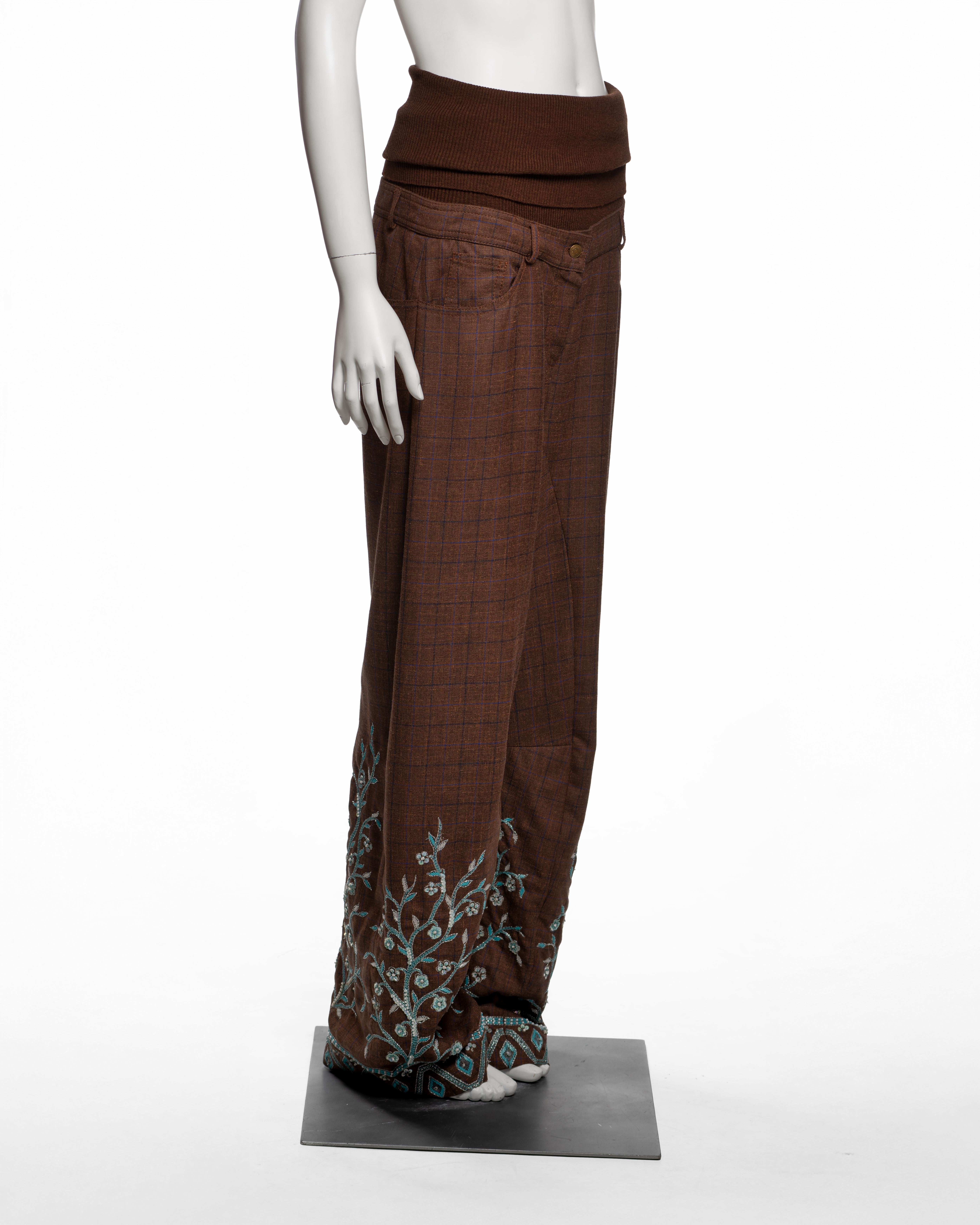 Christian Dior by John Galliano Embroidered Checked Wool Trousers, FW 2002 en venta 2