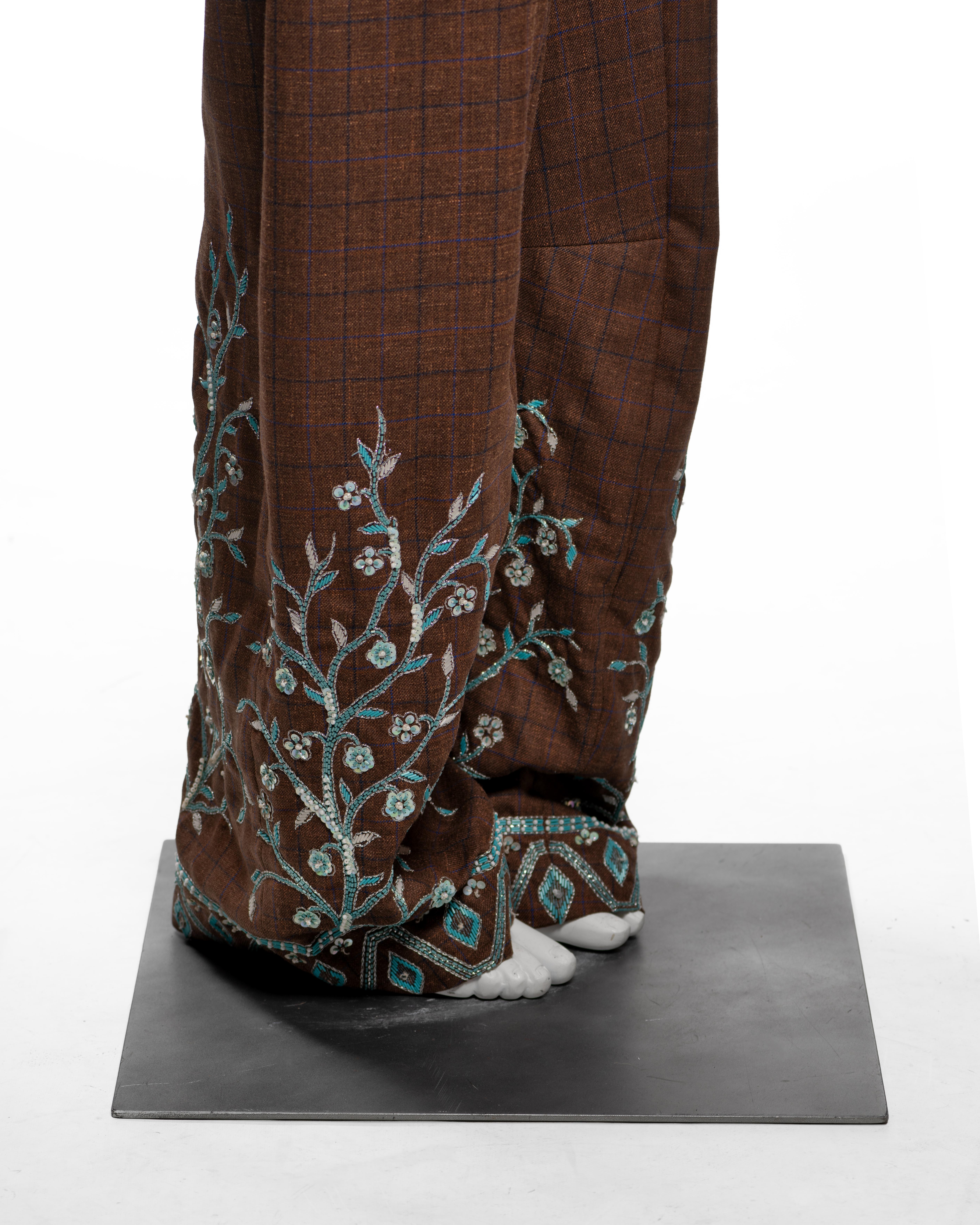 Christian Dior by John Galliano Embroidered Checked Wool Trousers, FW 2002 en venta 3