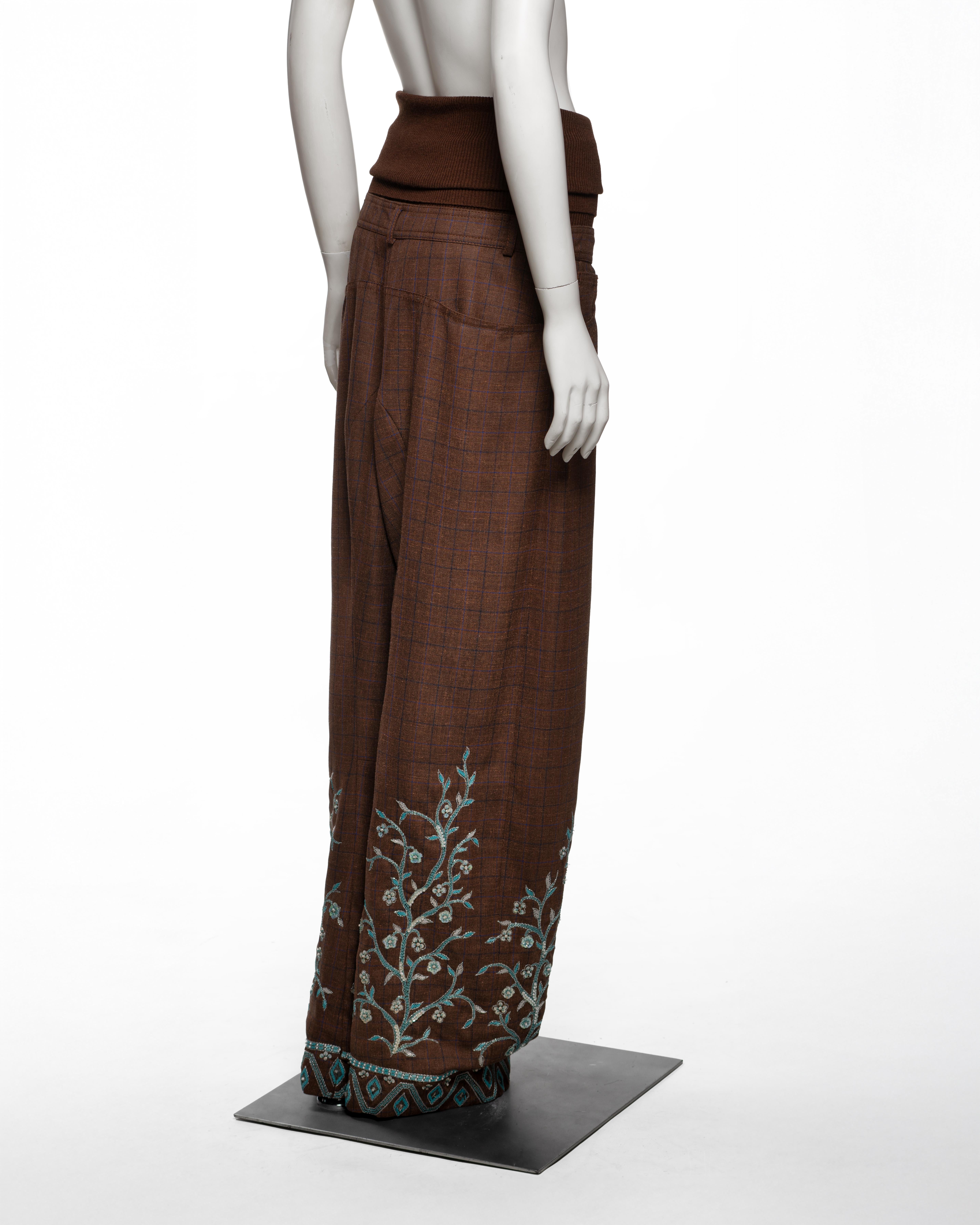 Christian Dior by John Galliano Embroidered Checked Wool Trousers, FW 2002 en venta 4