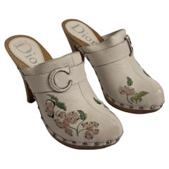 Christian Dior by John Galliano Embroidered Leather Clogs, 2000s