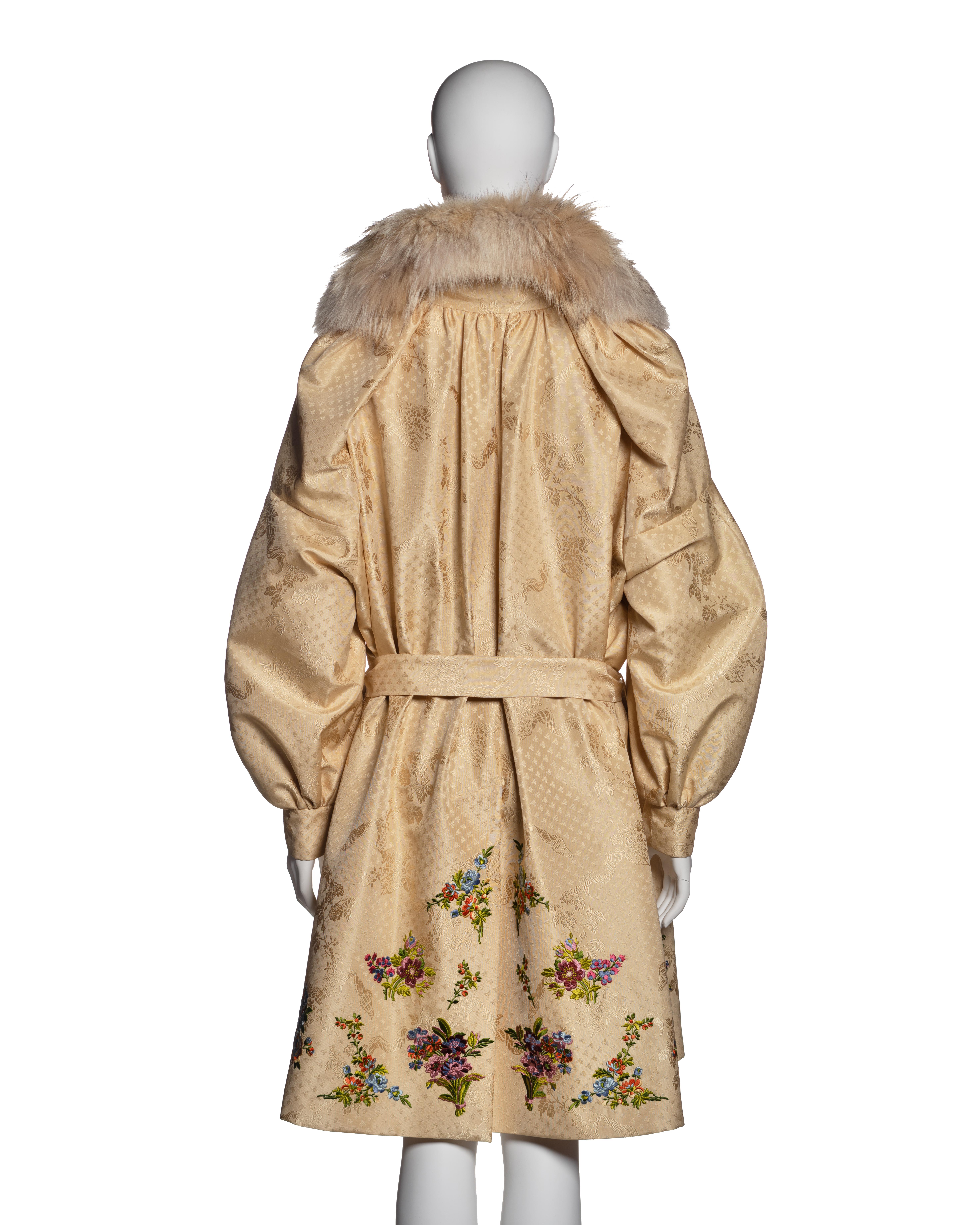 Christian Dior by John Galliano Embroidered Silk Coat with Fur Trim, FW 2002 For Sale 5