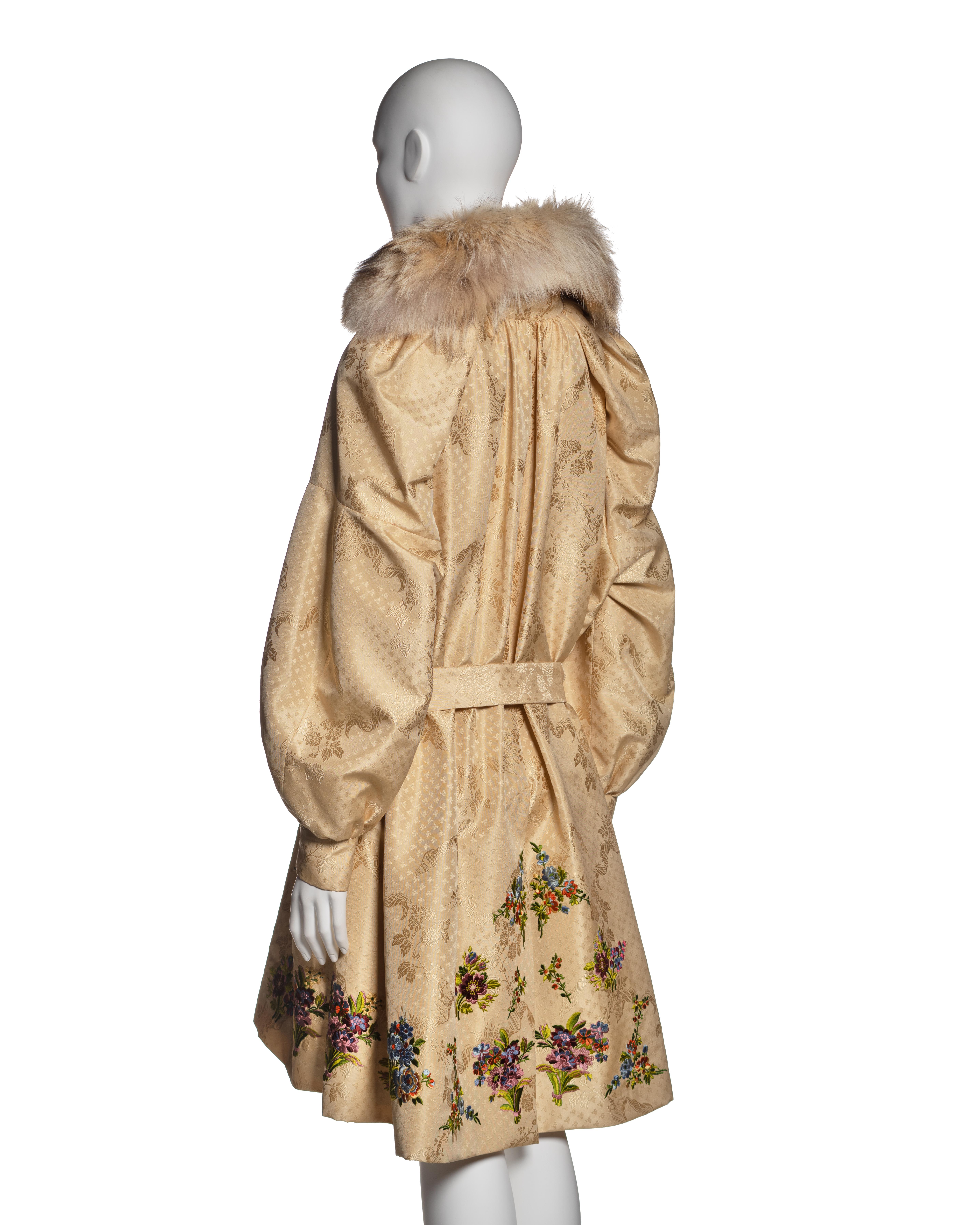 Christian Dior by John Galliano Embroidered Silk Coat with Fur Trim, FW 2002 For Sale 6