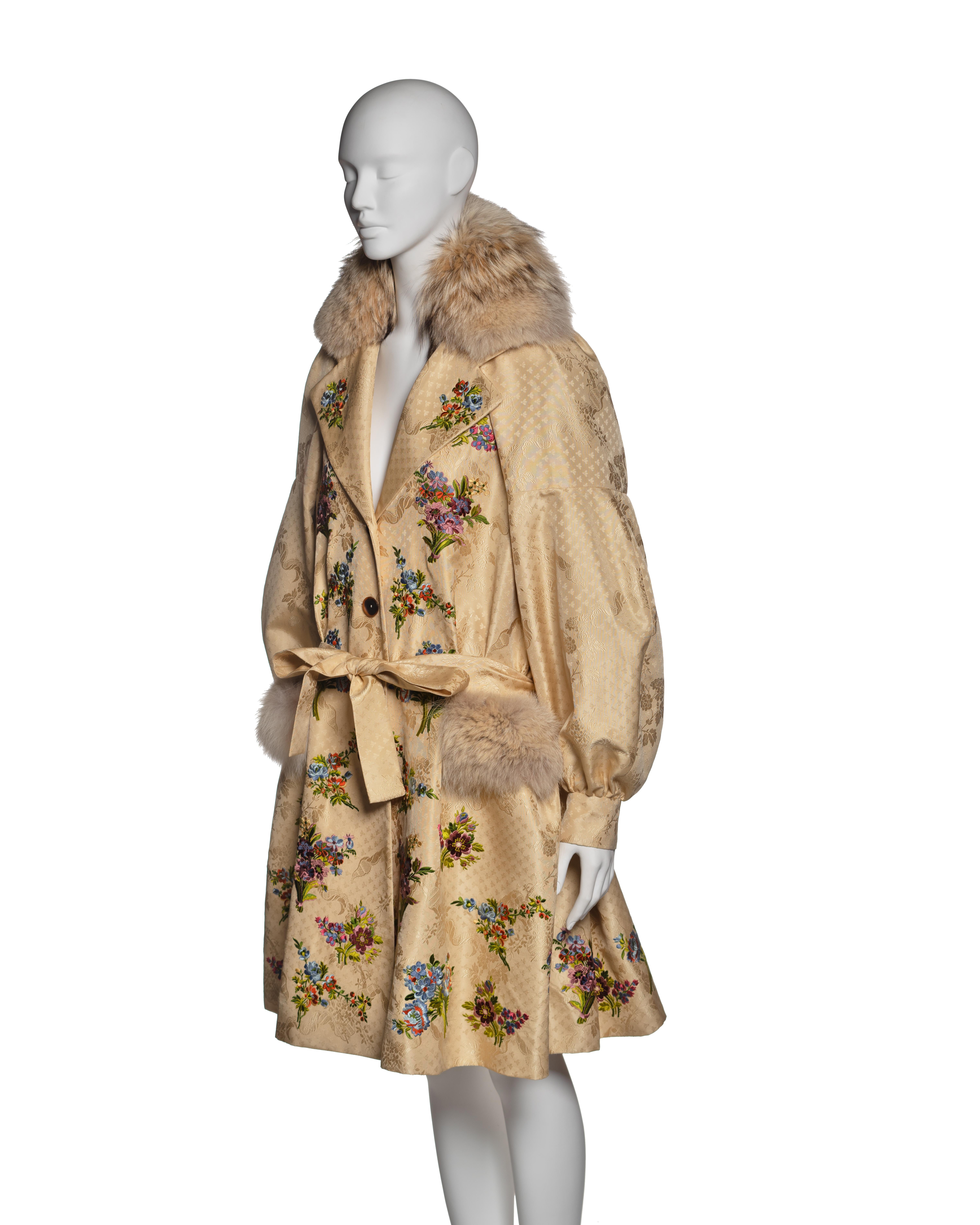 Christian Dior by John Galliano Embroidered Silk Coat with Fur Trim, FW 2002 For Sale 7