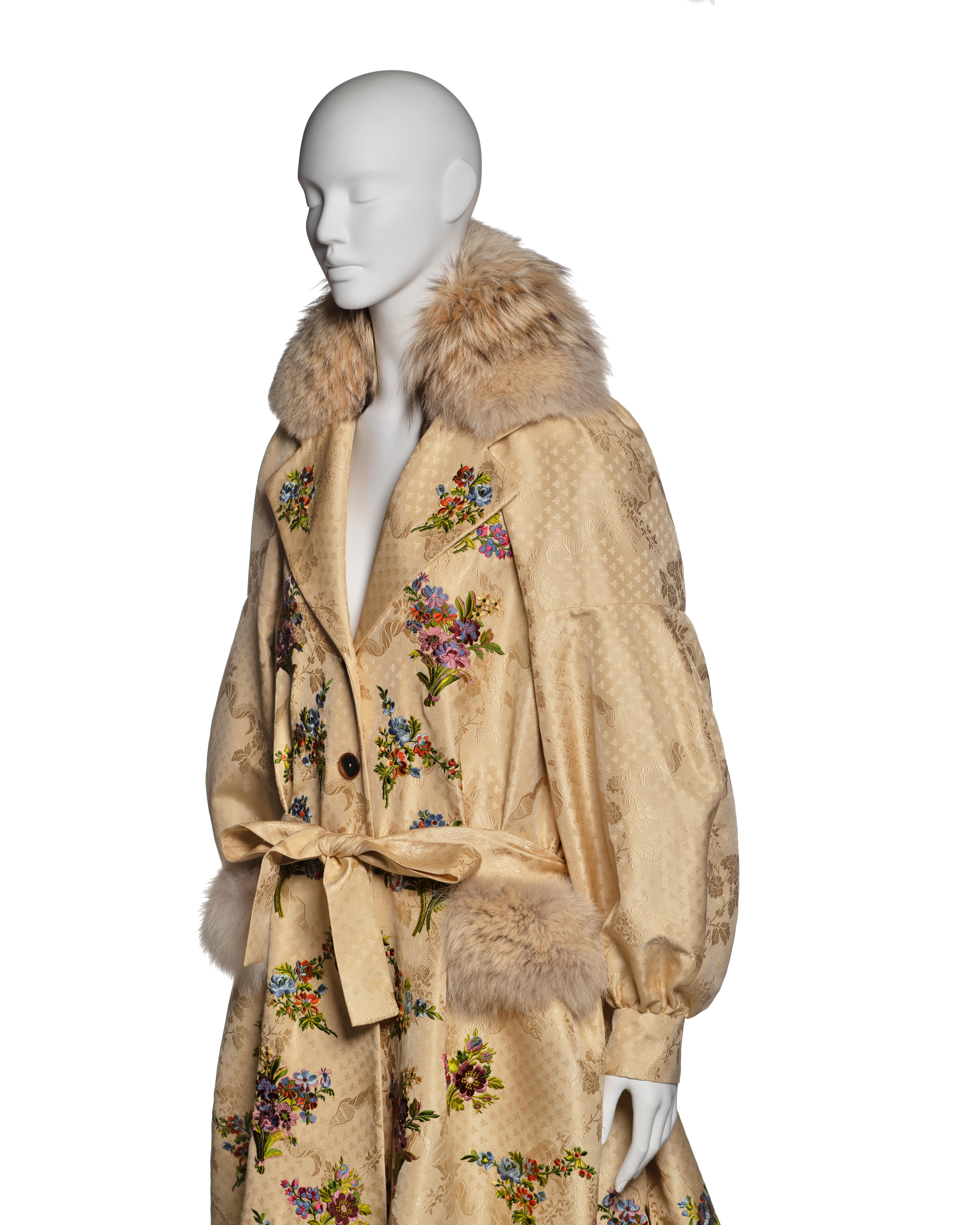 Christian Dior by John Galliano Embroidered Silk Coat with Fur Trim, FW 2002 For Sale 8