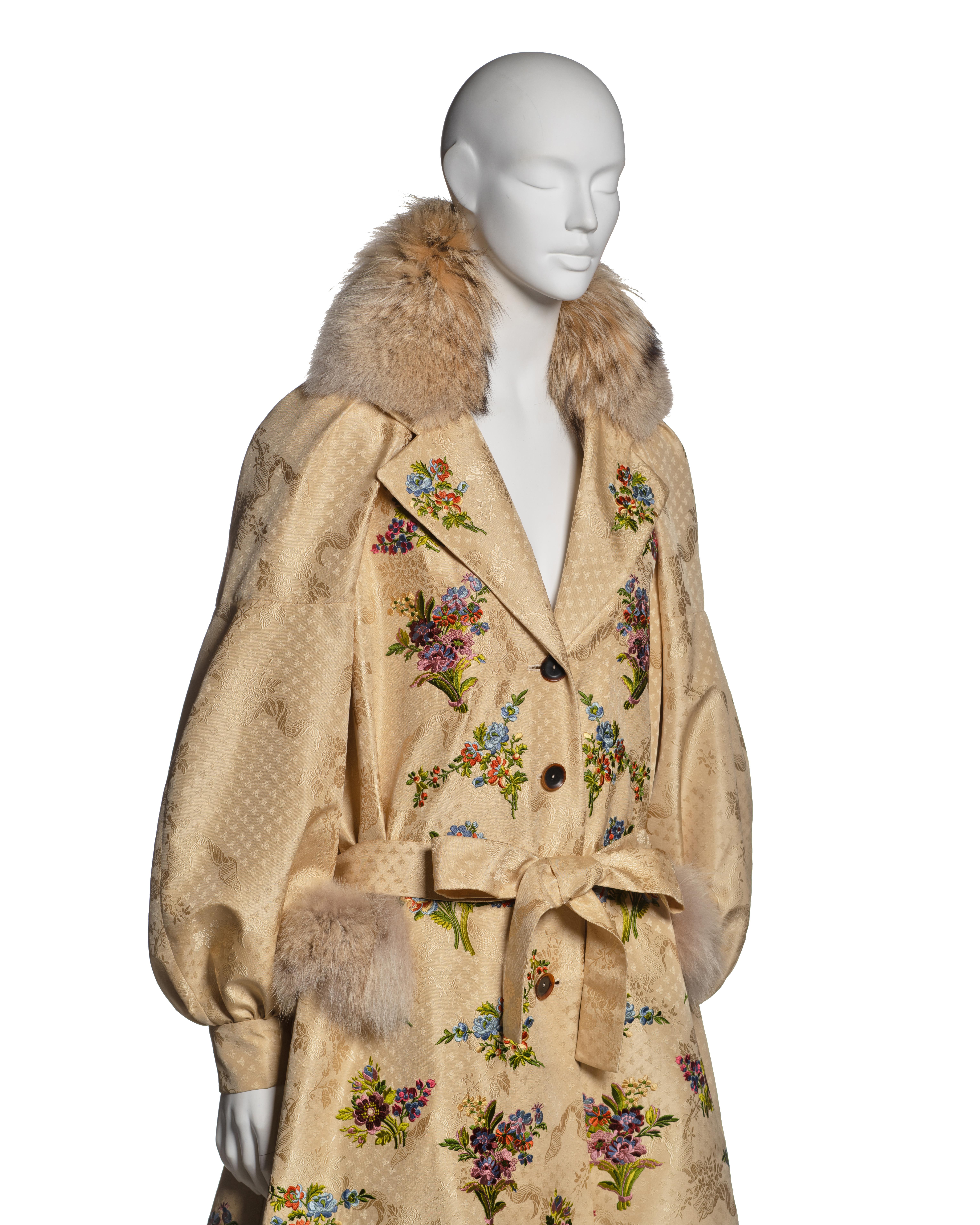 Christian Dior by John Galliano Embroidered Silk Coat with Fur Trim, FW 2002 For Sale 1