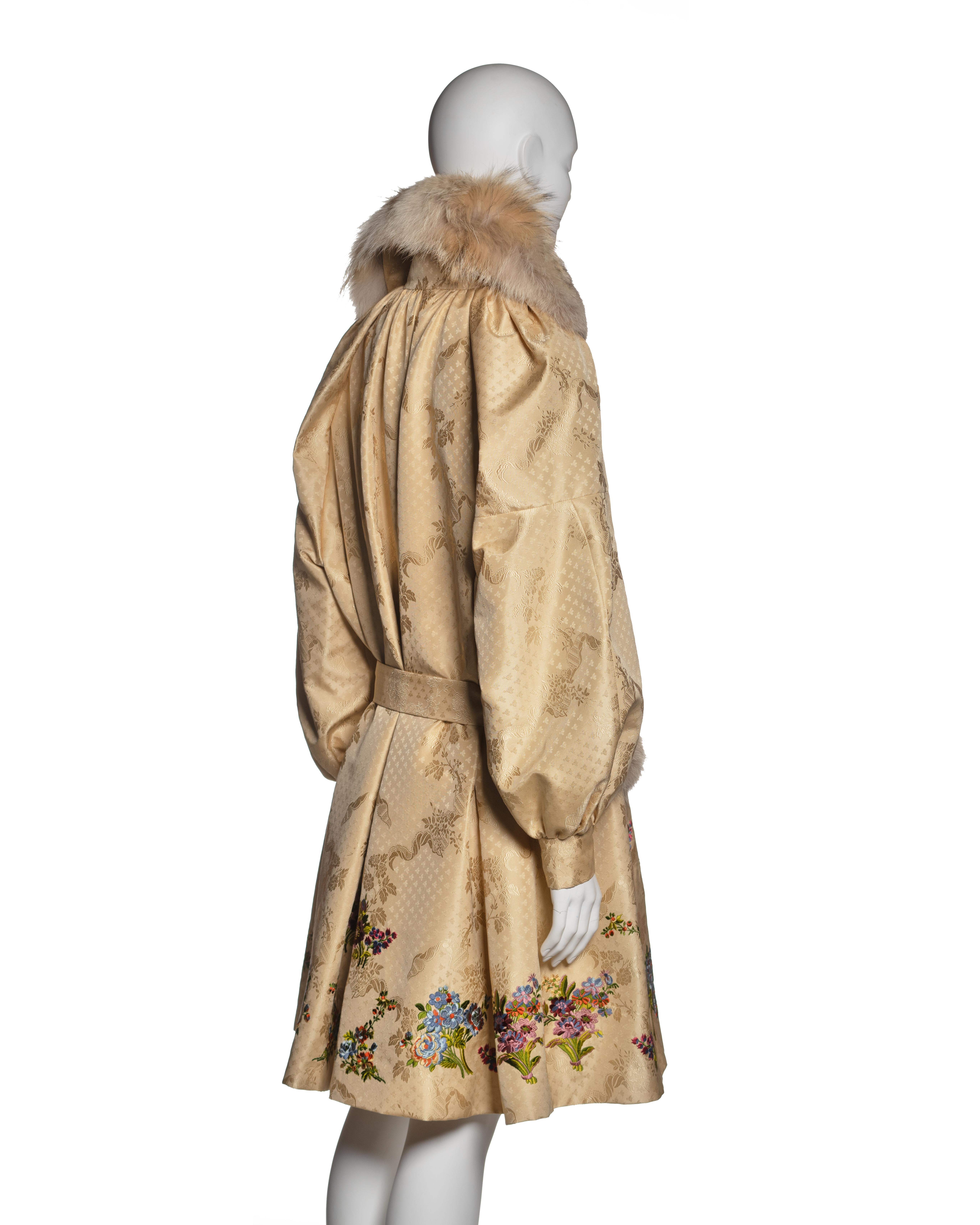 Christian Dior by John Galliano Embroidered Silk Coat with Fur Trim, FW 2002 For Sale 3