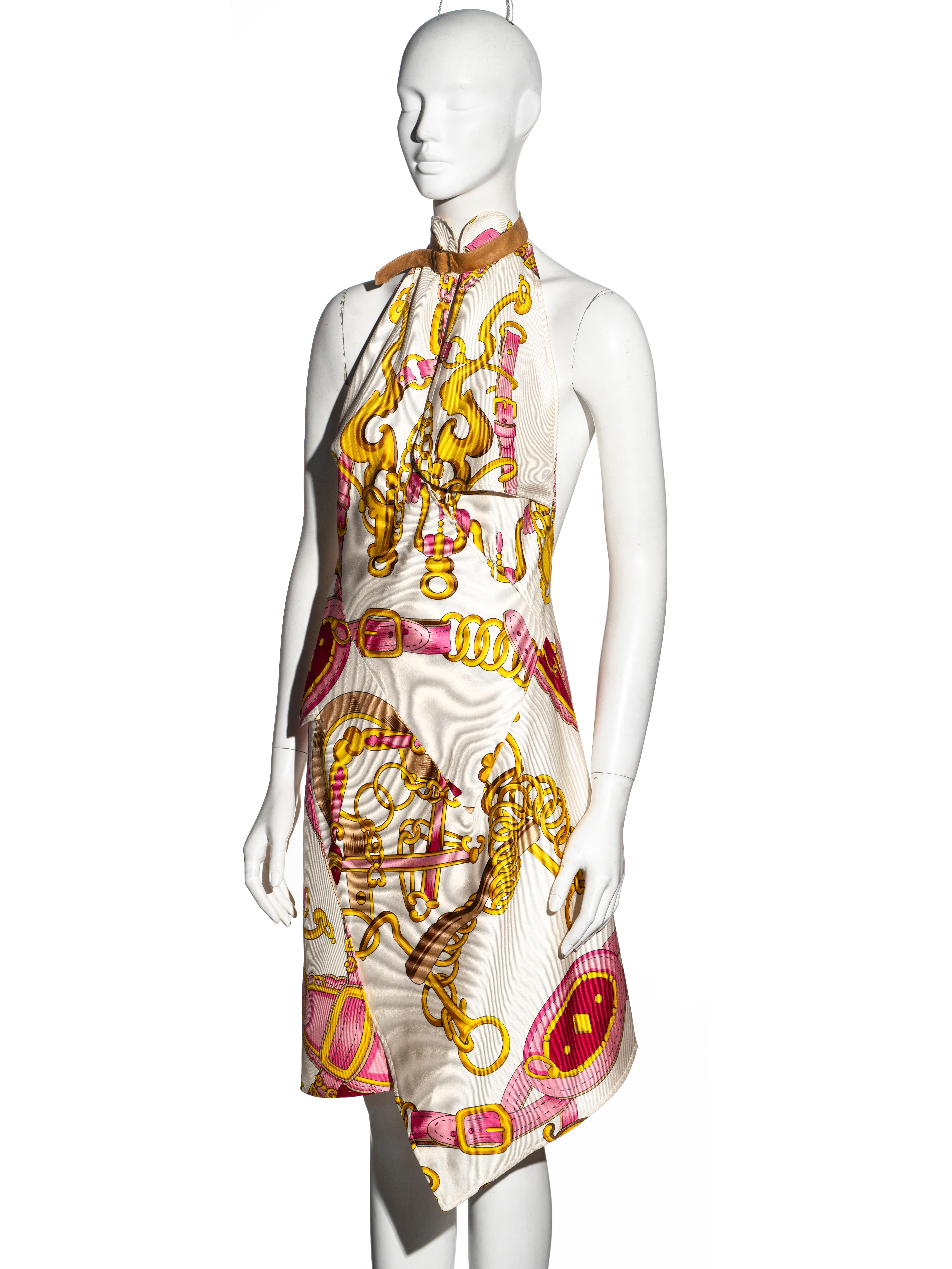 Women's Christian Dior by John Galliano equestrian printed silk scarf dress, ss 2000 For Sale