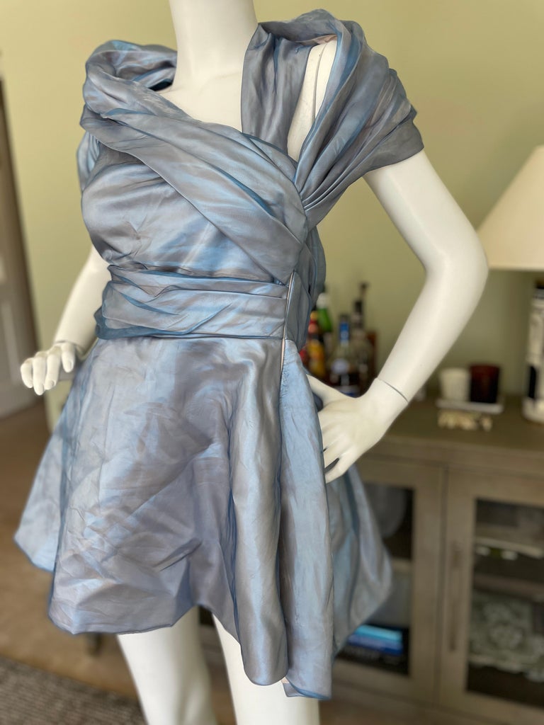 Gray Christian Dior by Raf Simons Iridescent Blue Mini Ball Gown