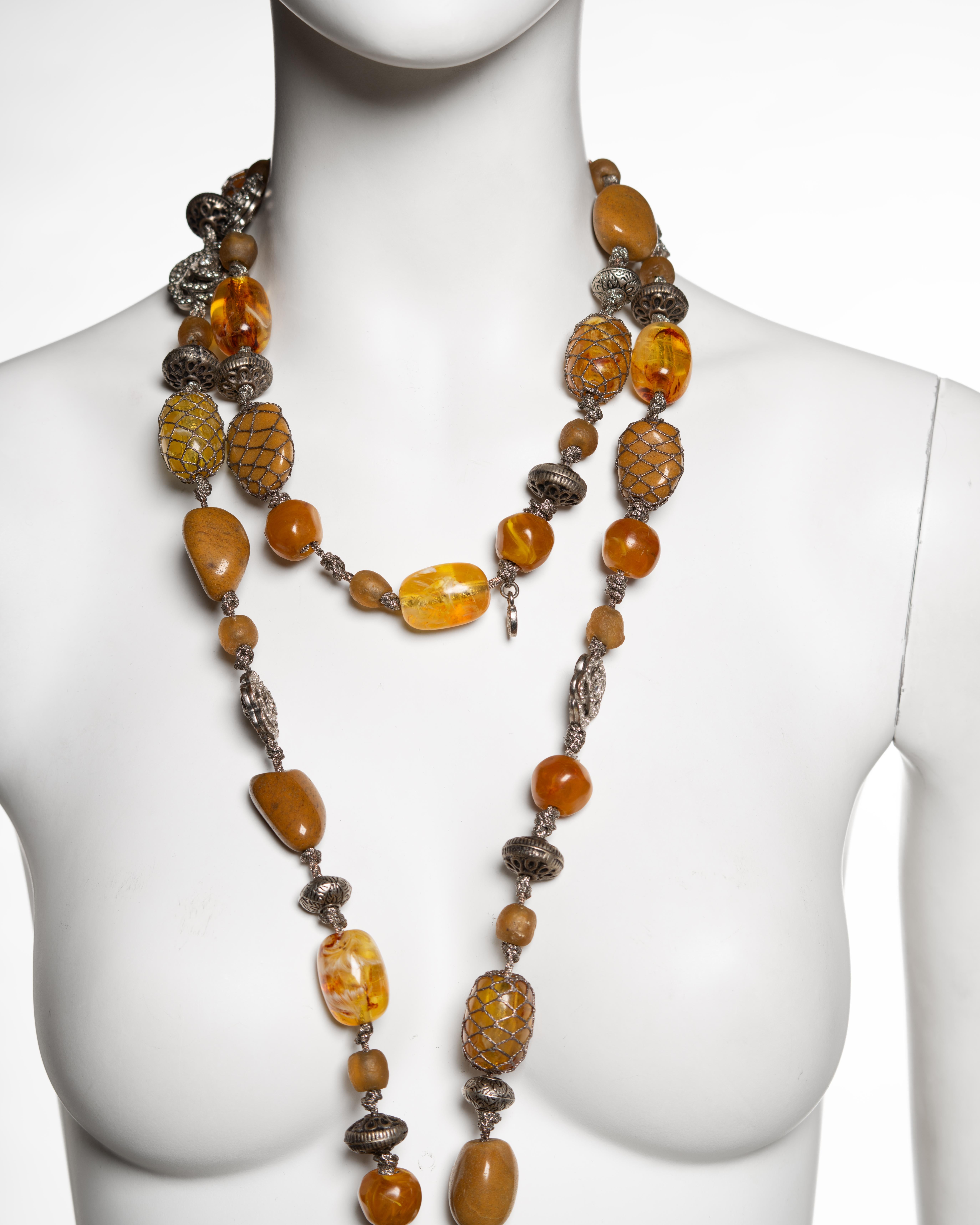 Women's Christian Dior by John Galliano Extra Long Amber and Metal Tassel Necklace, 1998 For Sale