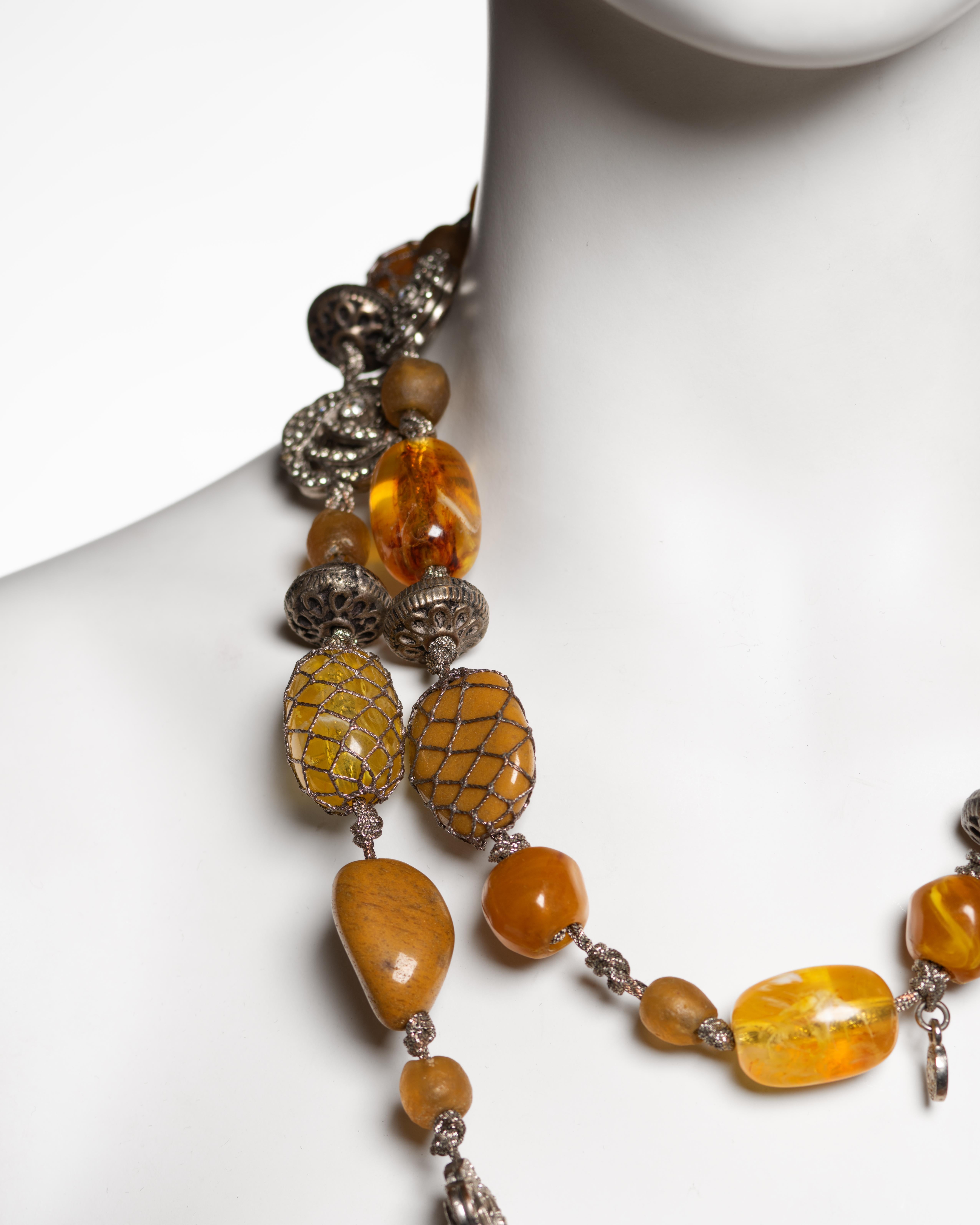 Christian Dior by John Galliano Extra Long Amber and Metal Tassel Necklace, 1998 For Sale 1