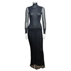 Christian Dior by John Galliano F/W 1999 Knit Sheer Black Maxi Evening Dress