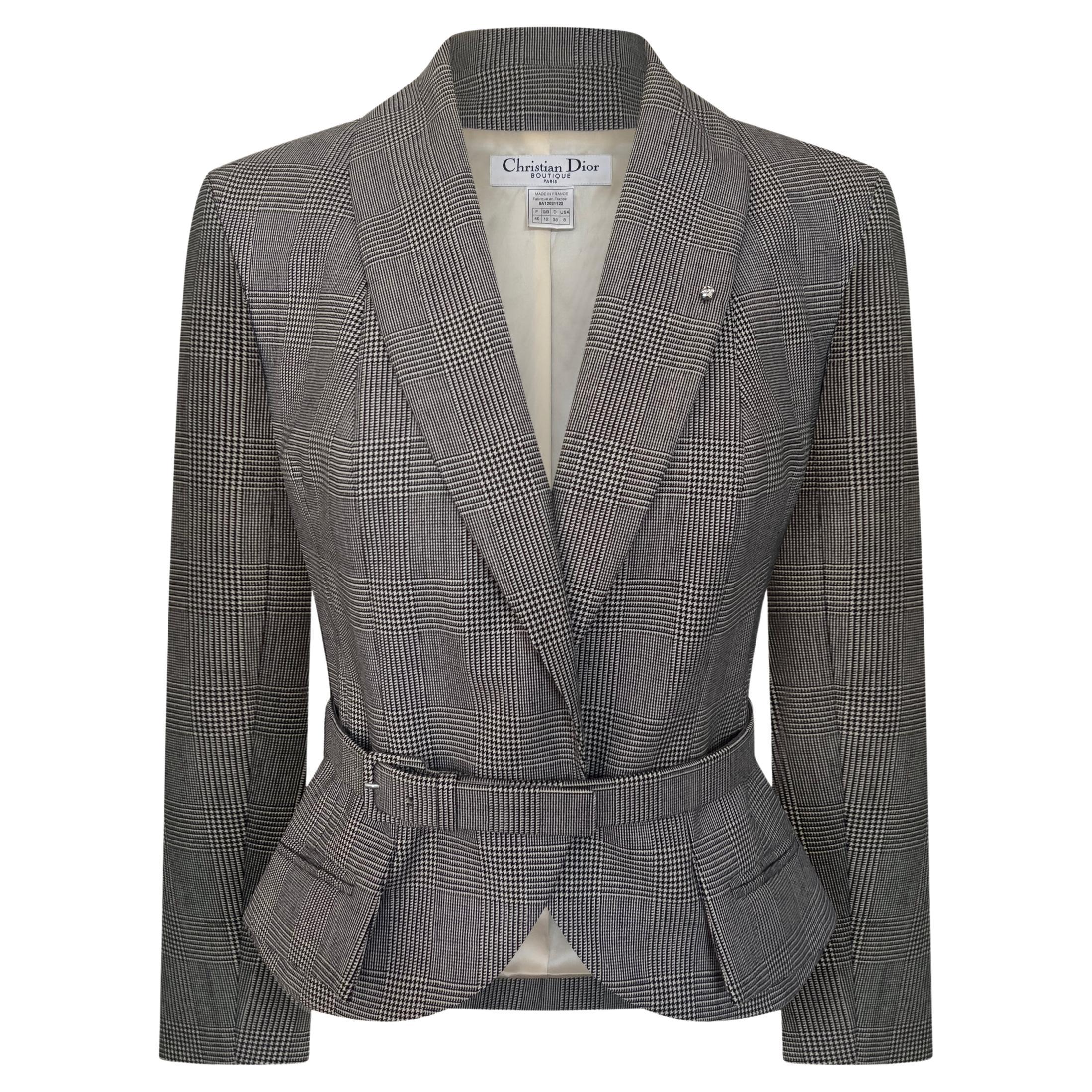 Christian Galliano for Christian Dior A/I 1999 Giacca con cintura Principe di Galles in vendita
